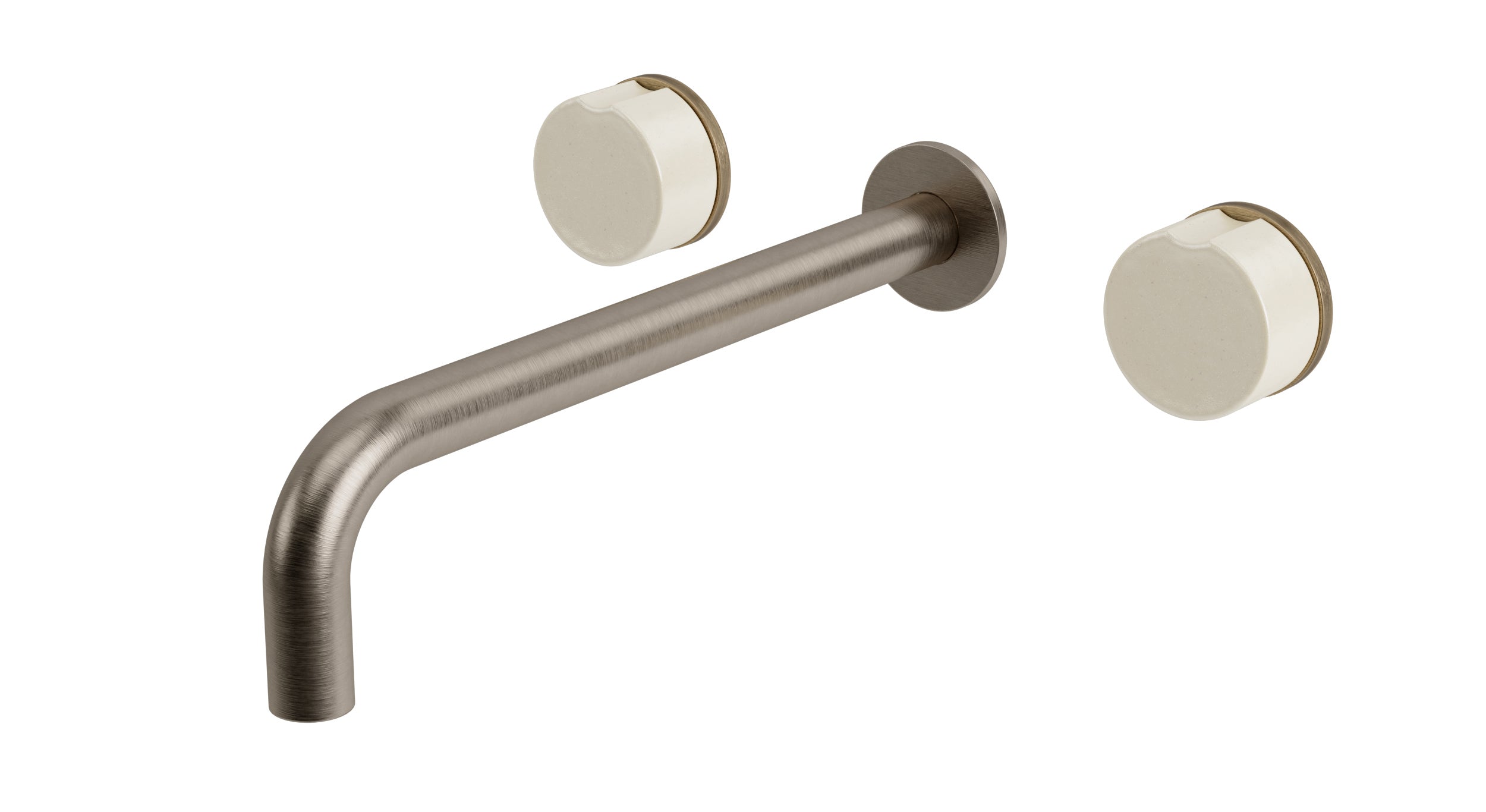 Foundry Two Handle Wall Mount 10" Lavatory Faucet with Groove Ceramic Knob Handles in Antique Nickel