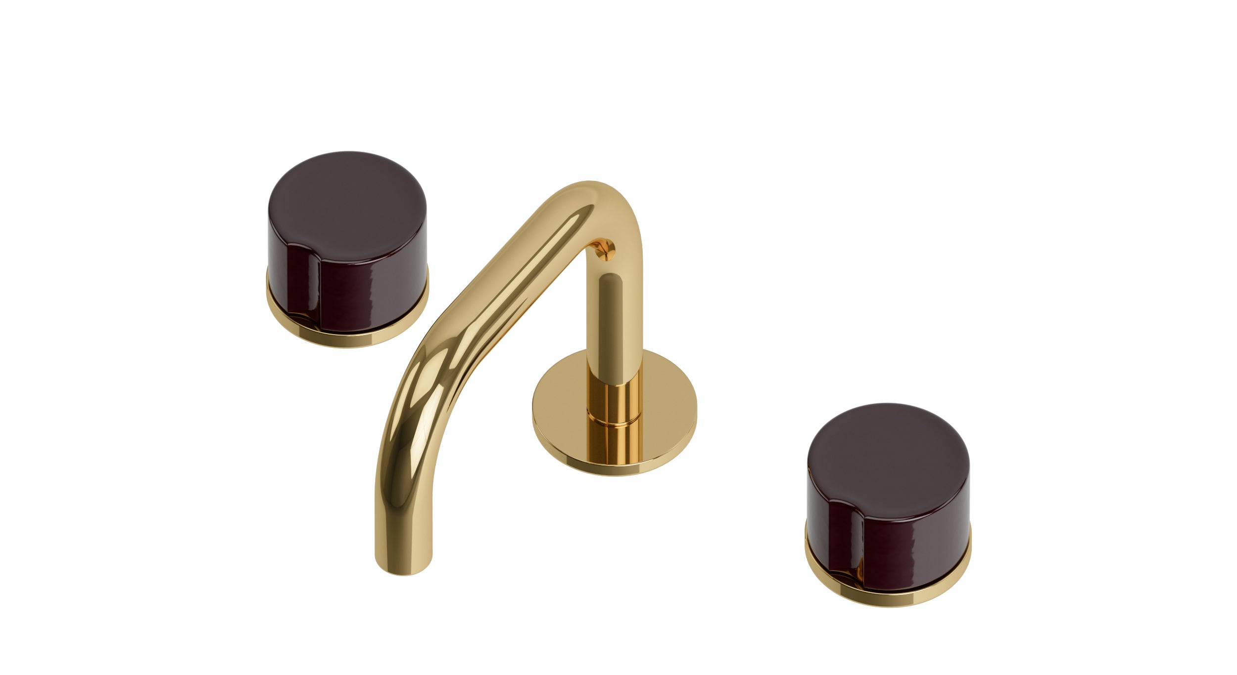 Foundry Two Handle Deck Mount Squaretop Lavatory Faucet with Groove Ceramic Knob Handles in Polished Brass