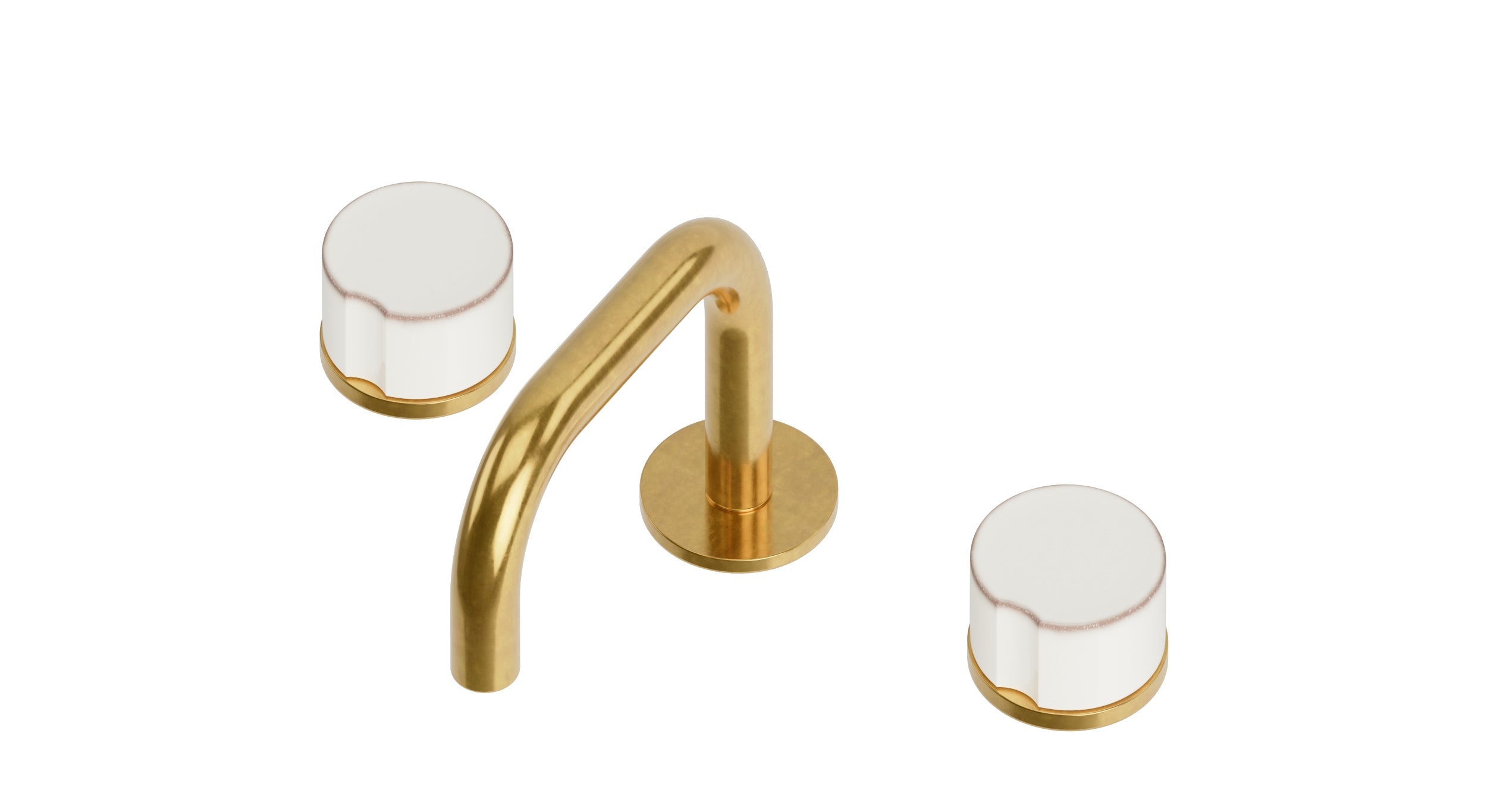 Foundry Two Handle Deck Mount Squaretop Lavatory Faucet with Groove Ceramic Knob Handles in French Brass