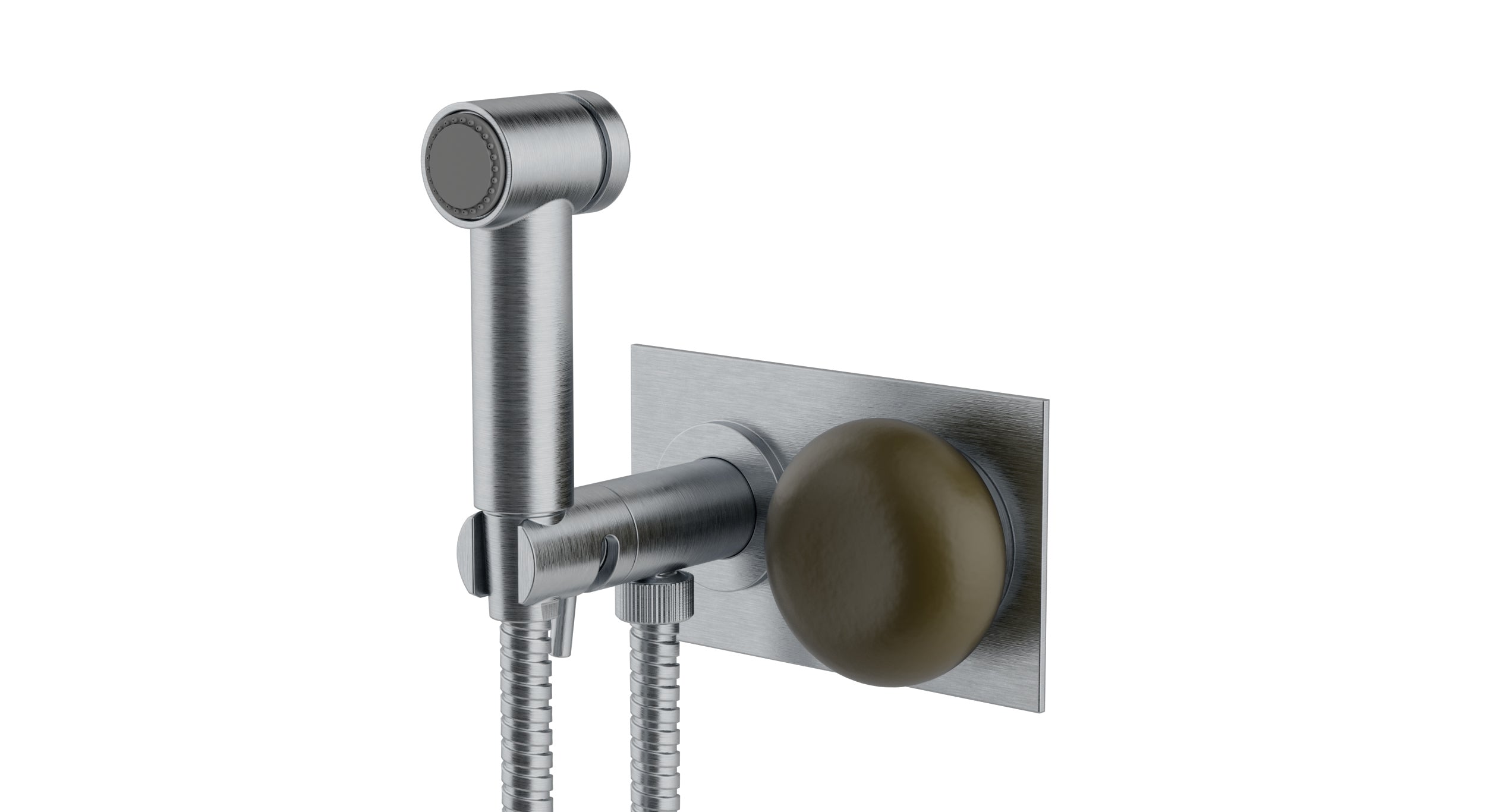 Foundry One Handle Wall Mount Bidet Trim with Pebble Ceramic Knob Handle in Satin Chrome