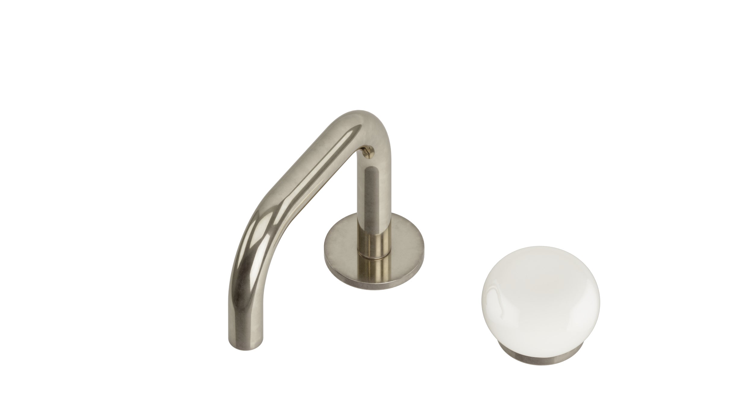 Foundry One Handle Deck Mount Squaretop Lavatory Faucet with Pebble Ceramic Knob Handle in French Nickel