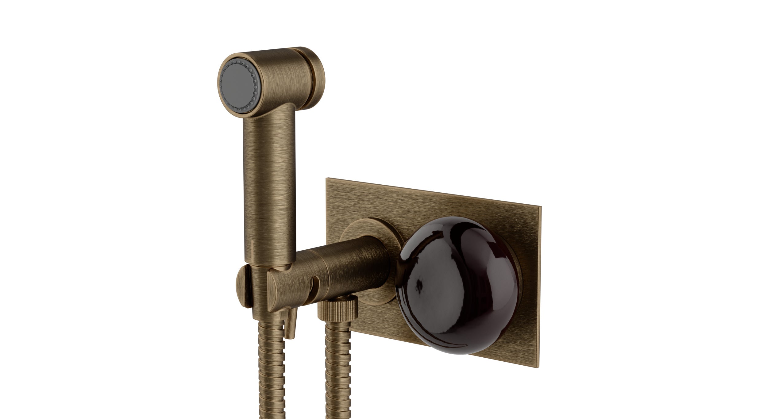 Foundry One Handle Wall Mount Bidet Trim with Pebble Ceramic Knob Handle in Antique Brass