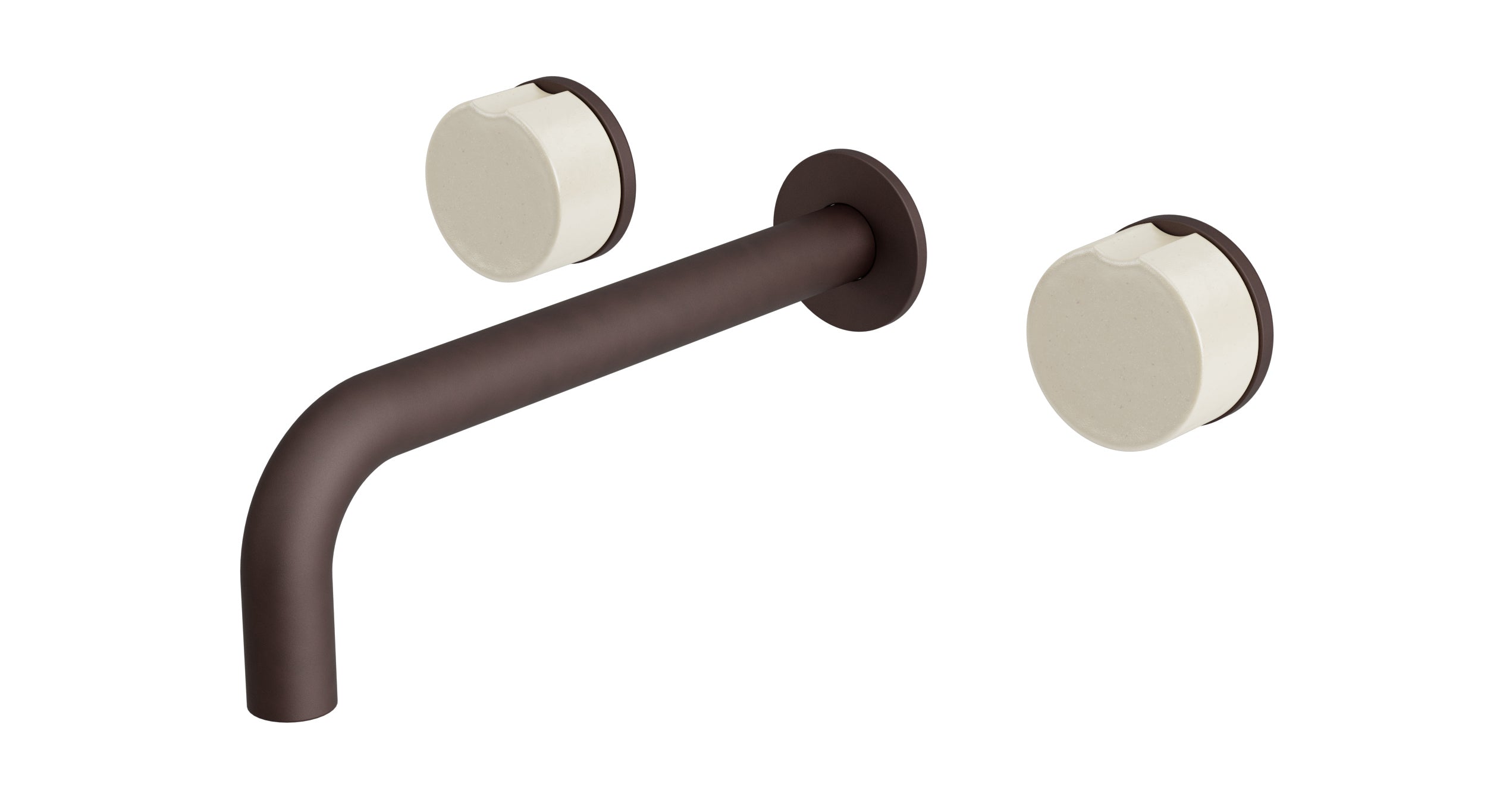 Foundry Two Handle Wall Mount 7.5" Lavatory Faucet with Groove Ceramic Knob Handles in Architectural Copper