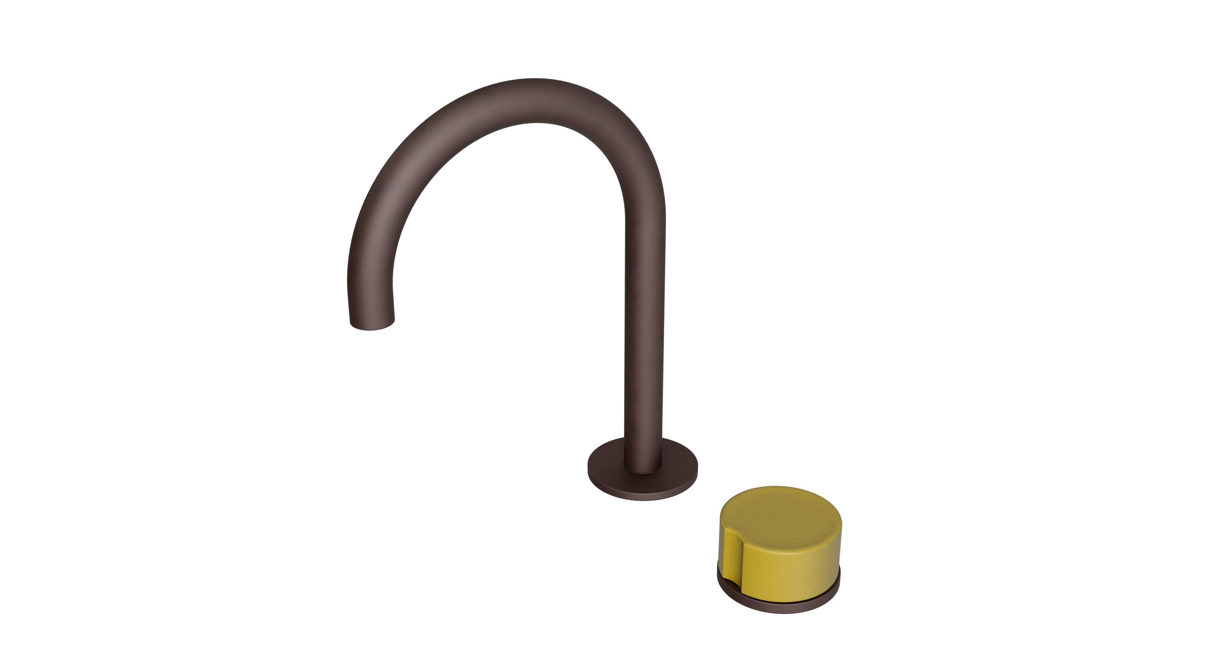 Foundry One Handle Deck Mount Gooseneck Lavatory Faucet with Groove Ceramic Knob Handle in Architectural Copper