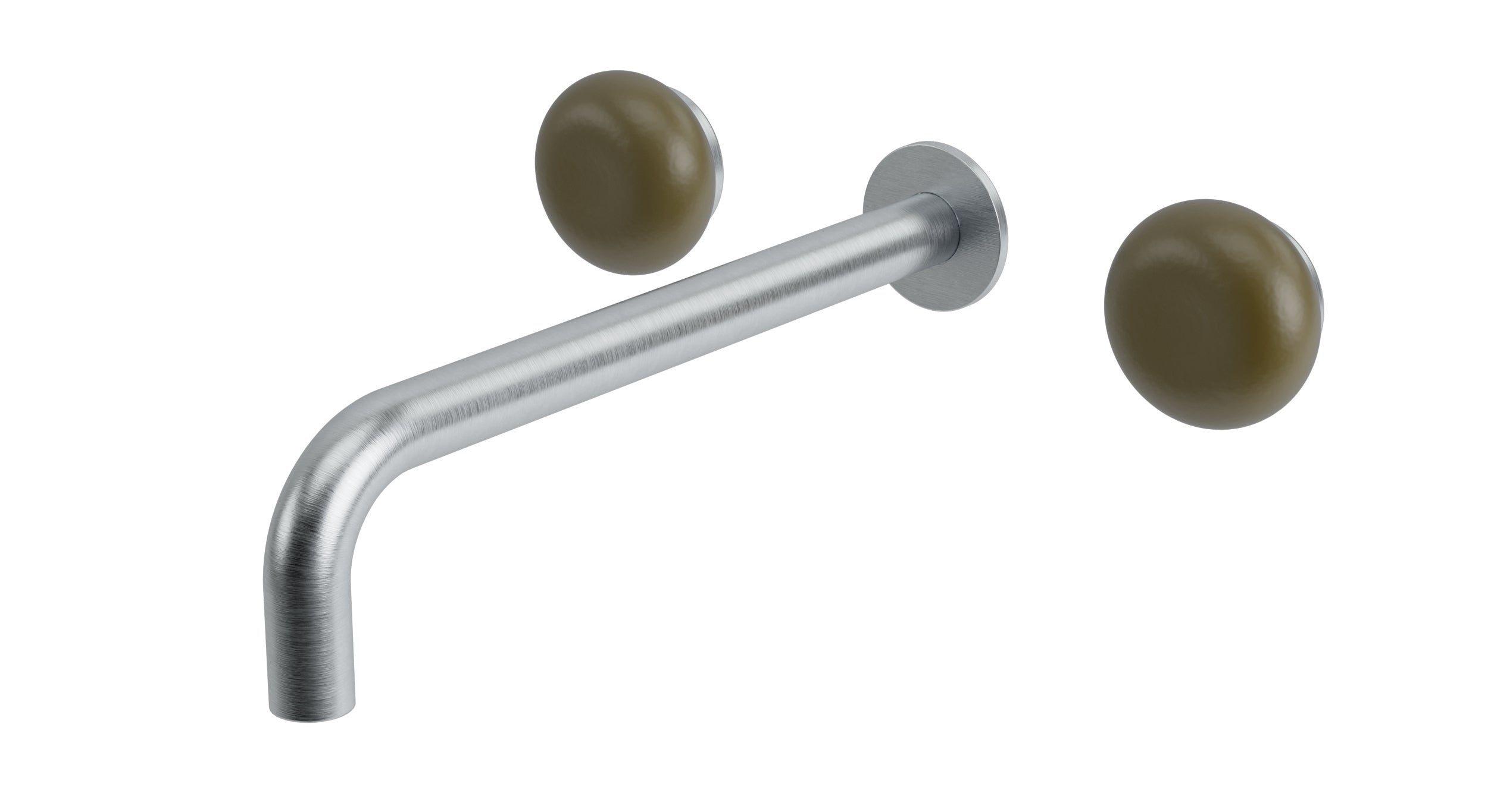 Foundry Two Handle Wall Mount 10" Lavatory Faucet with Pebble Ceramic Knob Handles in Satin Chrome