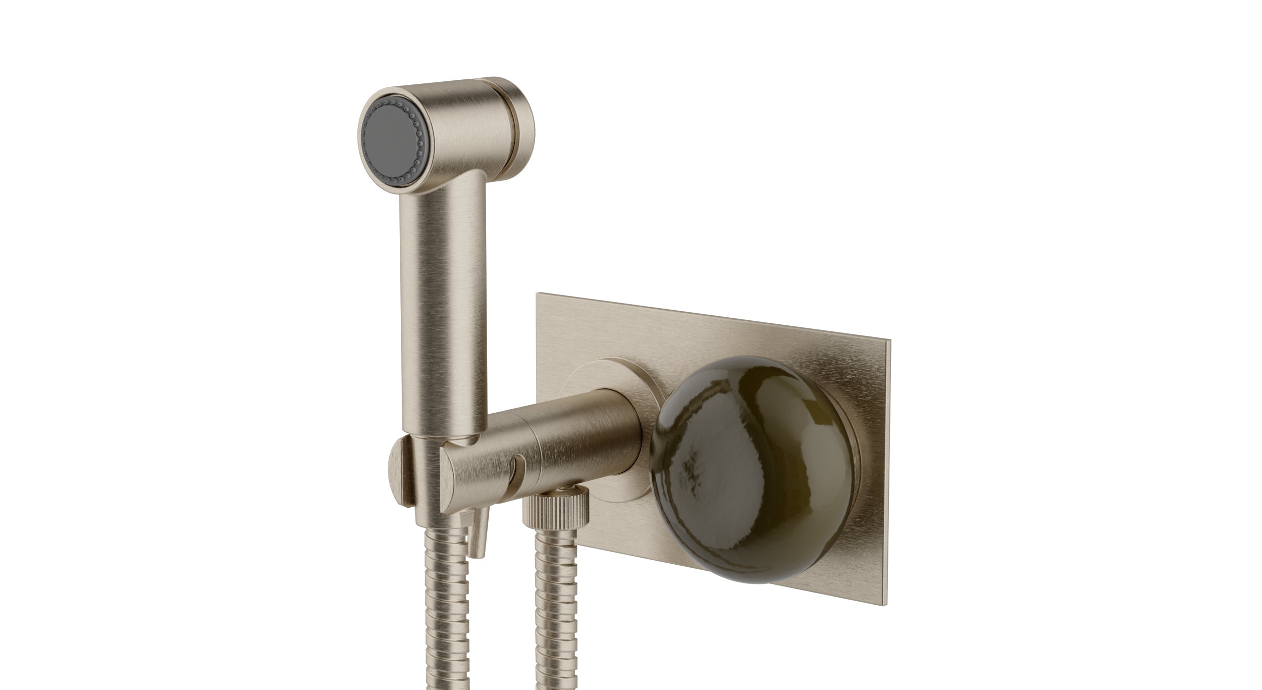 Foundry One Handle Wall Mount Bidet Trim with Pebble Ceramic Knob Handle in Satin Nickel