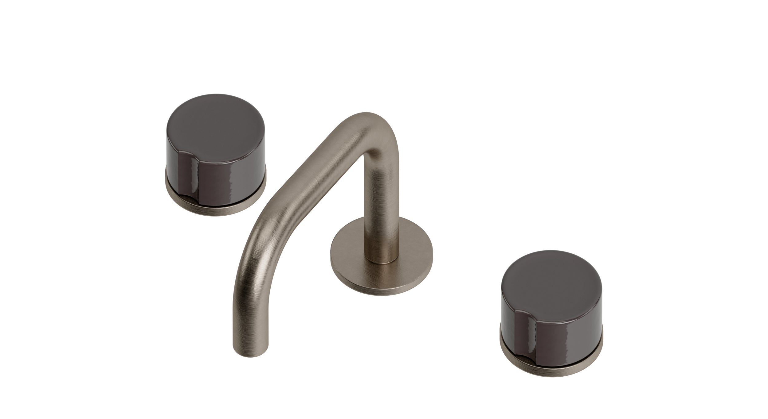 Foundry Two Handle Deck Mount Squaretop Lavatory Faucet with Groove Ceramic Knob Handles in Antique Nickel