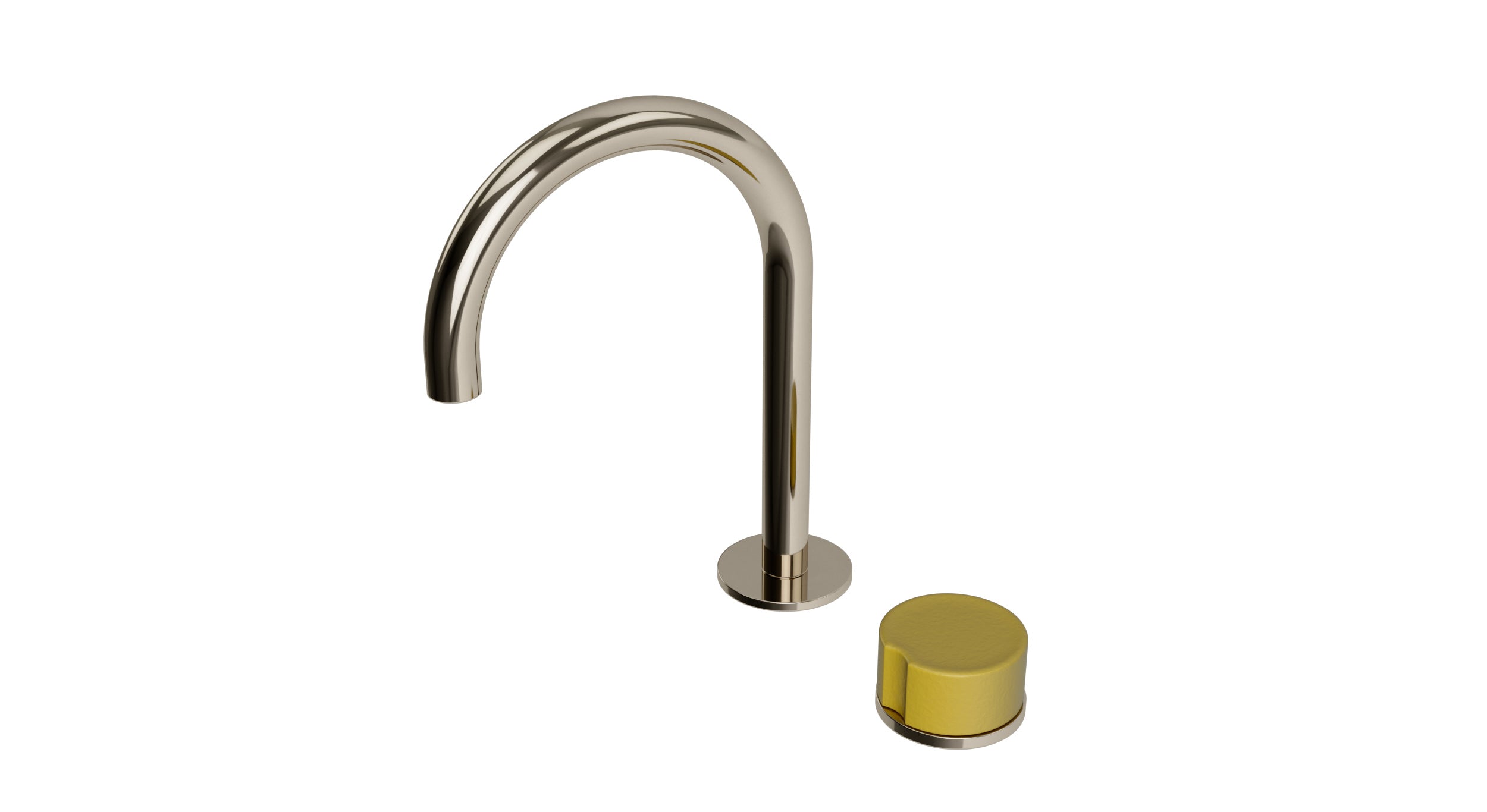 Foundry One Handle Deck Mount Gooseneck Lavatory Faucet with Groove Ceramic Knob Handle in Polished Nickel