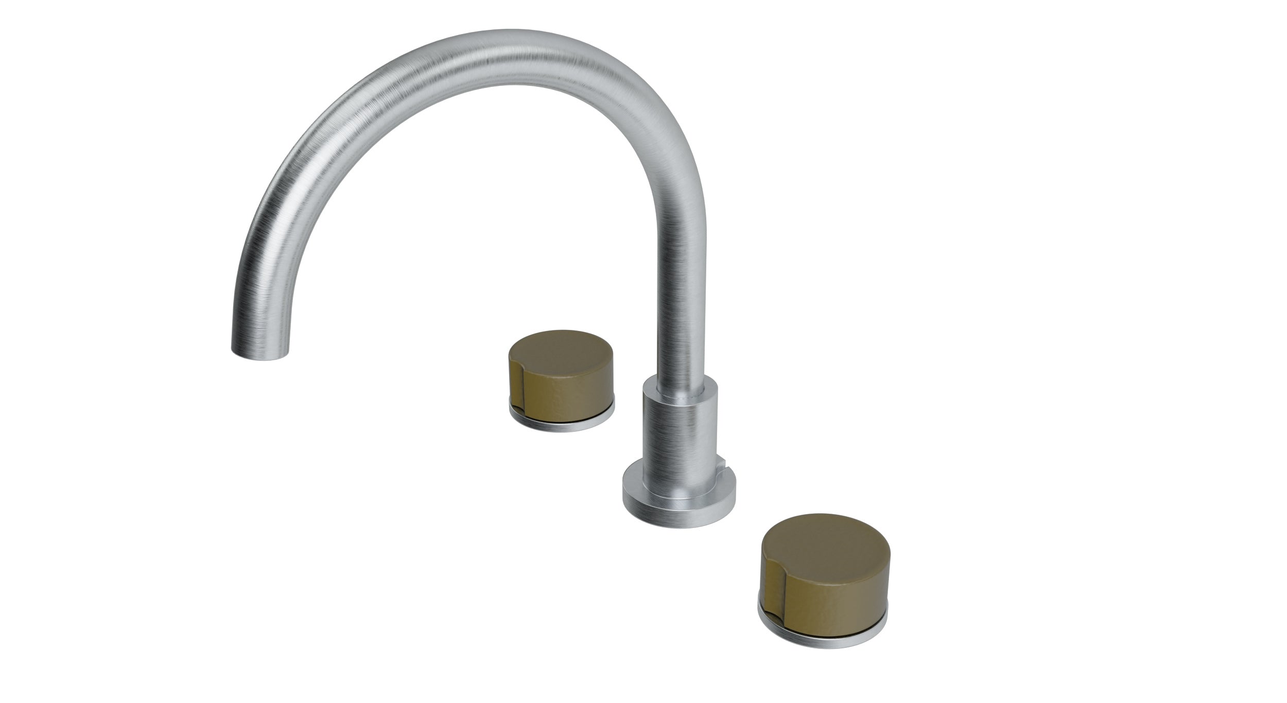 Foundry Two Handle Deck Mount Gooseneck Bath Trim with Groove Ceramic Knob Handles in Satin Chrome
