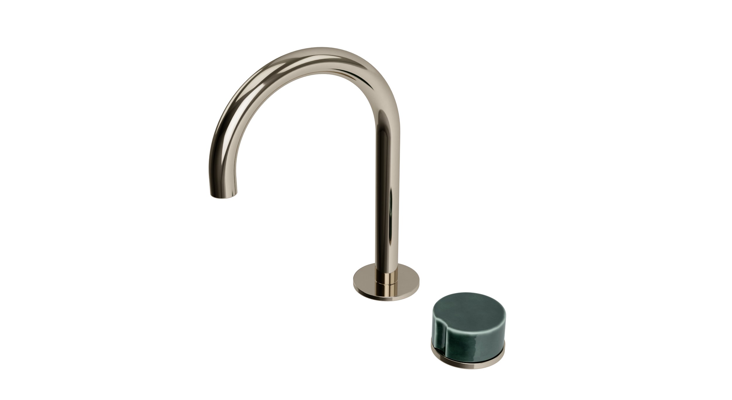Foundry One Handle Deck Mount Gooseneck Lavatory Faucet with Groove Ceramic Knob Handle in Polished Nickel