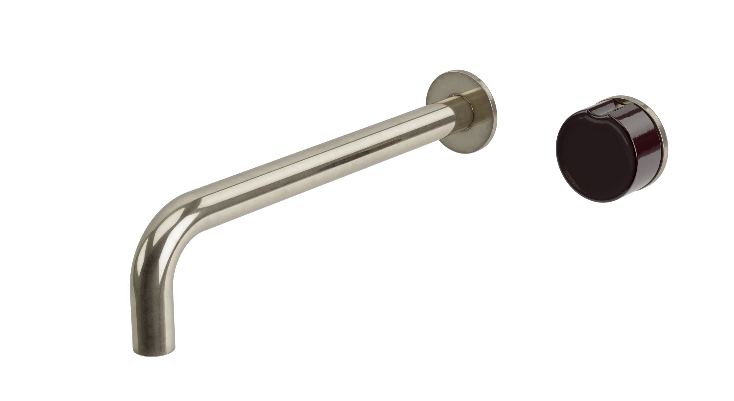 Foundry One Handle Wall Mount 10" Lavatory Faucet with Groove Ceramic Knob Handle in French Nickel
