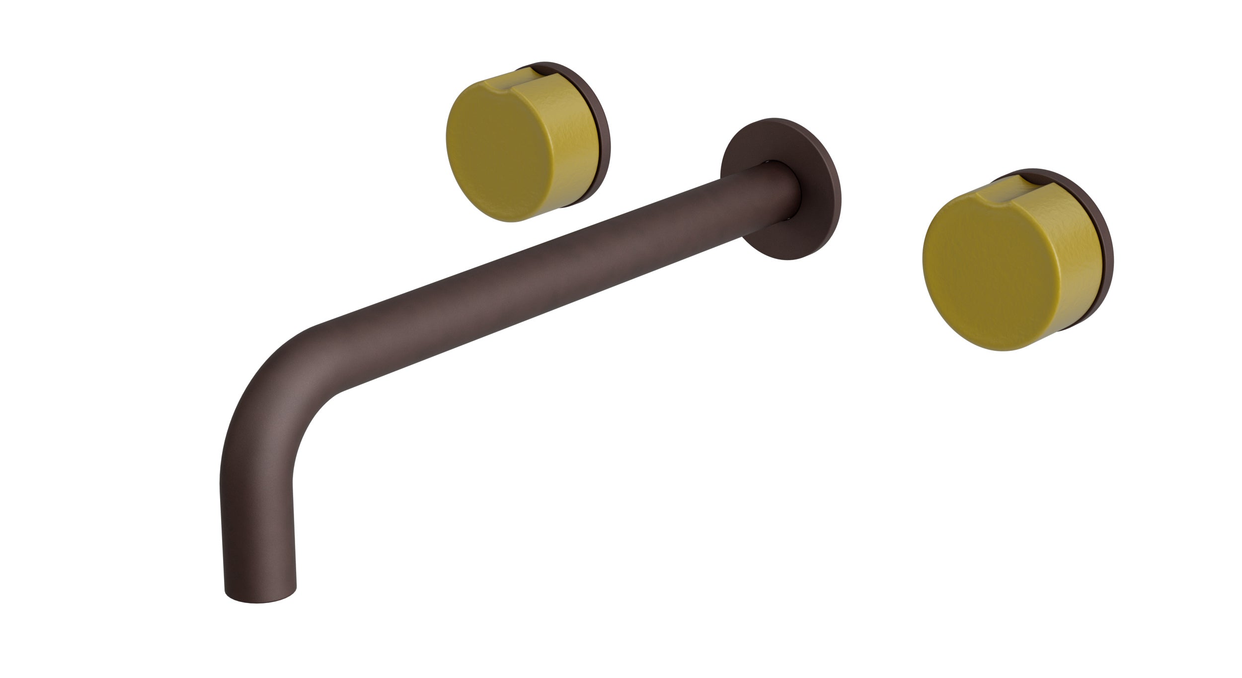 Foundry Two Handle Wall Mount 10" Lavatory Faucet with Groove Ceramic Knob Handles in Architectural Copper