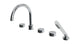 Foundry Three Handle Deck Mount Gooseneck Bath Trim with Hand Shower and Circle Knob Handles in Polished Chrome