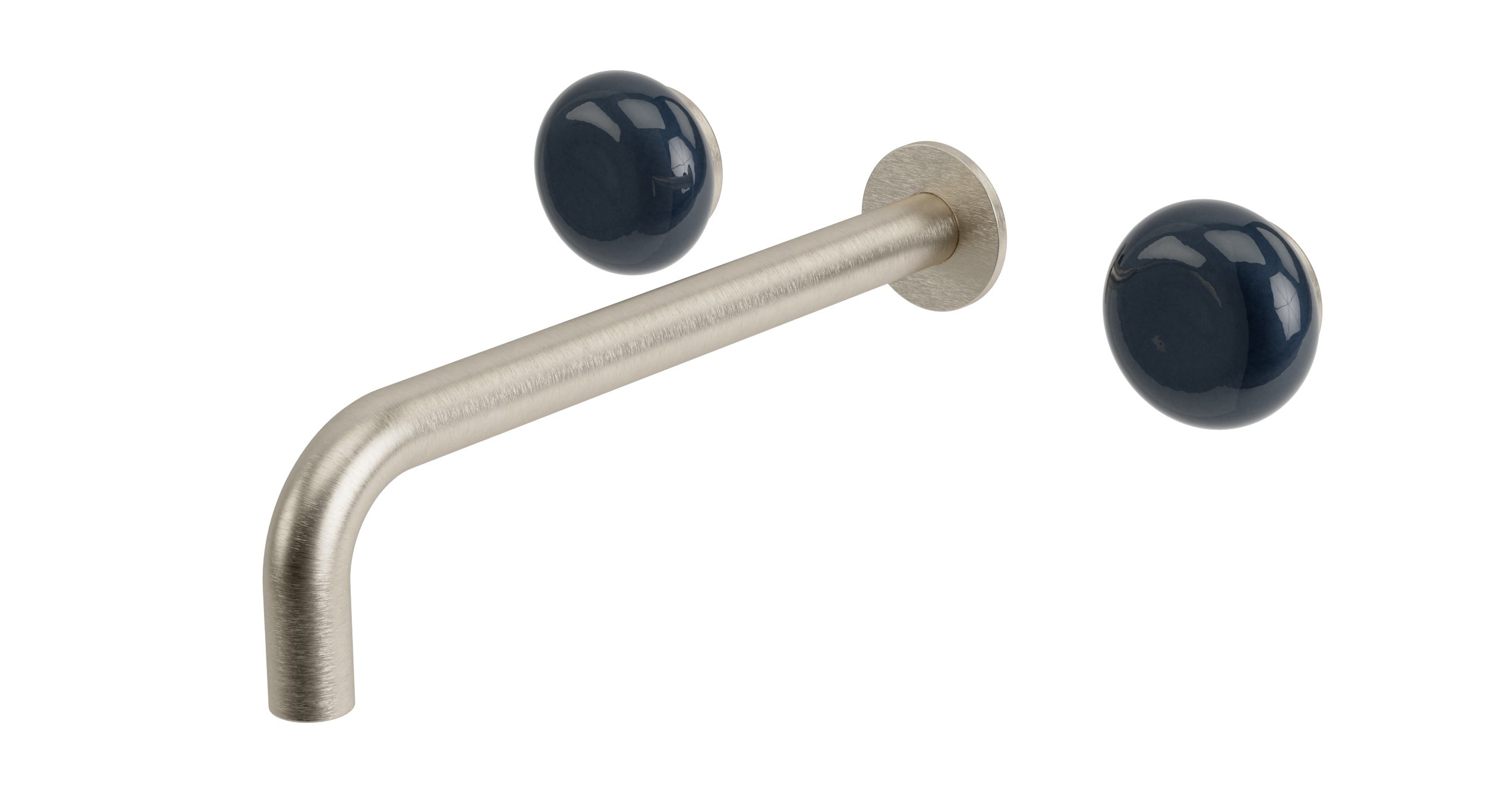 Foundry Two Handle Wall Mount 10" Lavatory Faucet with Pebble Ceramic Knob Handles in Satin Nickel