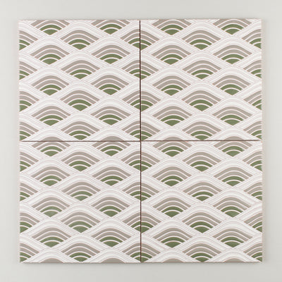 8x8 Handpainted Sample Winter Mountain  in Green Motif