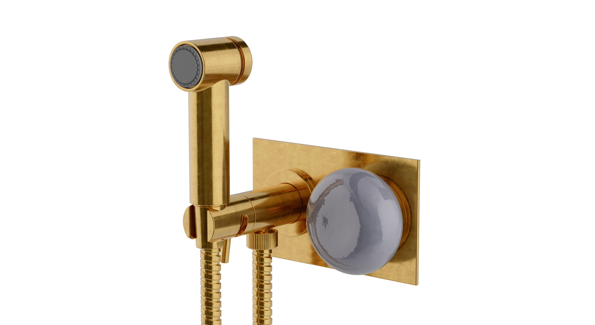 Foundry One Handle Wall Mount Bidet Trim with Pebble Ceramic Knob Handle in French Brass