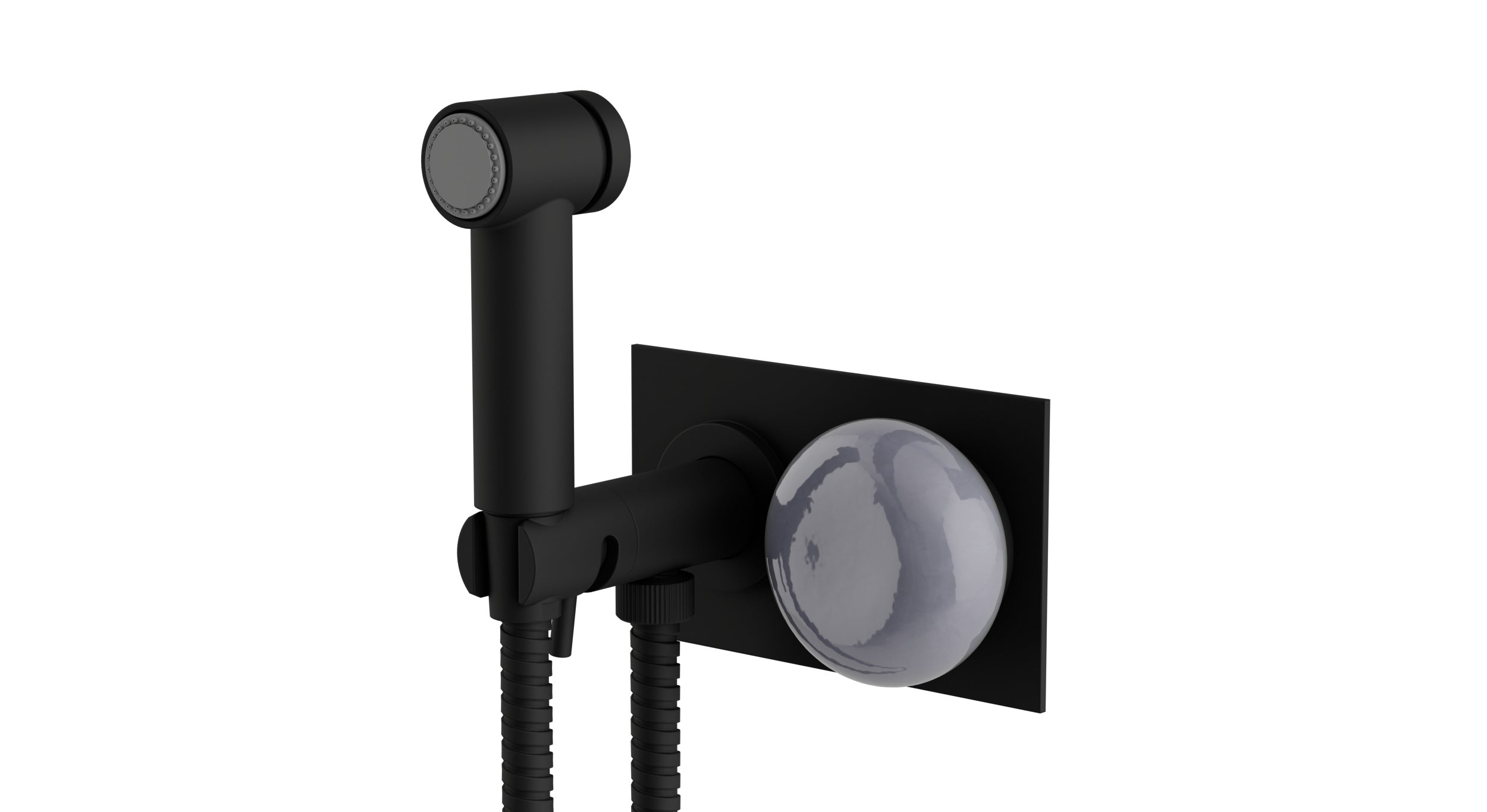Foundry One Handle Wall Mount Bidet Trim with Pebble Ceramic Knob Handle in Matte Black