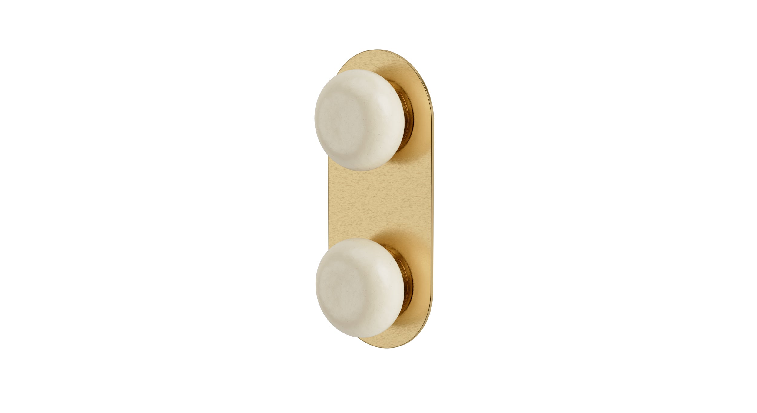 Foundry Two Handle Wall Mount Shower Trim with Pebble Ceramic Knob Handles in Satin Brass