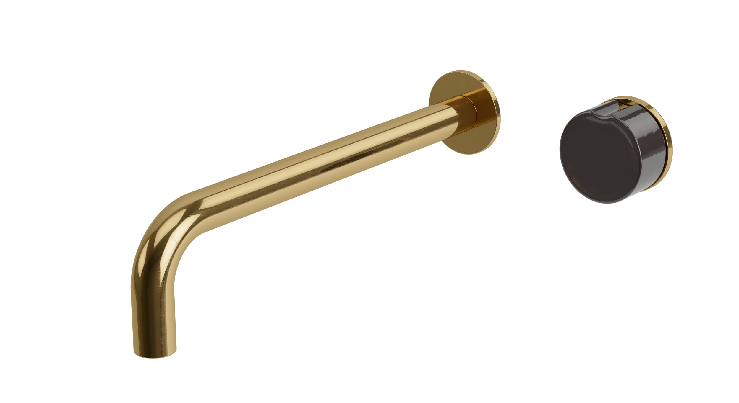 Foundry One Handle Wall Mount 10" Lavatory Faucet with Groove Ceramic Knob Handle in Uncoated Polished Brass