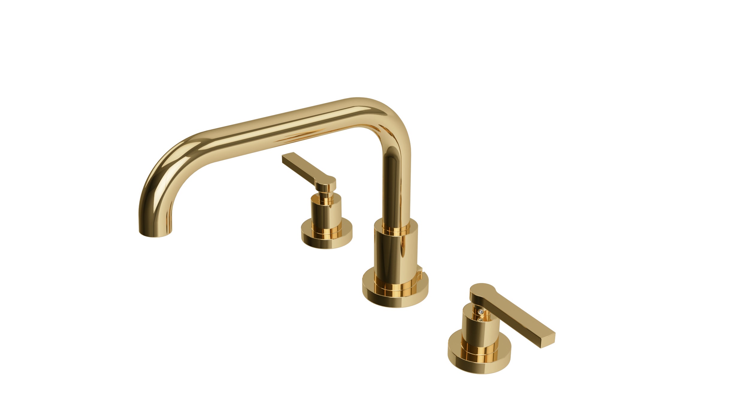 Flatiron Two Handle Deck Mount Squaretop Bath Trim with Linear Lever Handles in Polished Brass