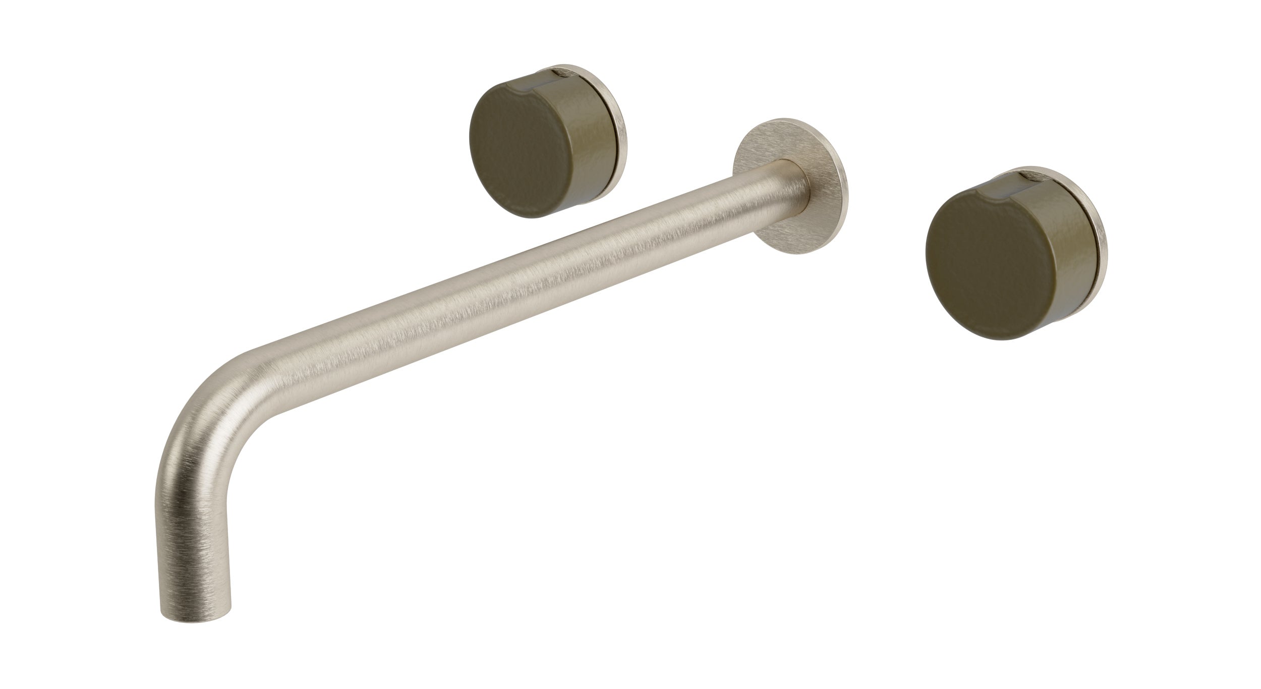 Foundry Two Handle Wall Mount 12" Lavatory Faucet with Groove Ceramic Knob Handles in Satin Nickel
