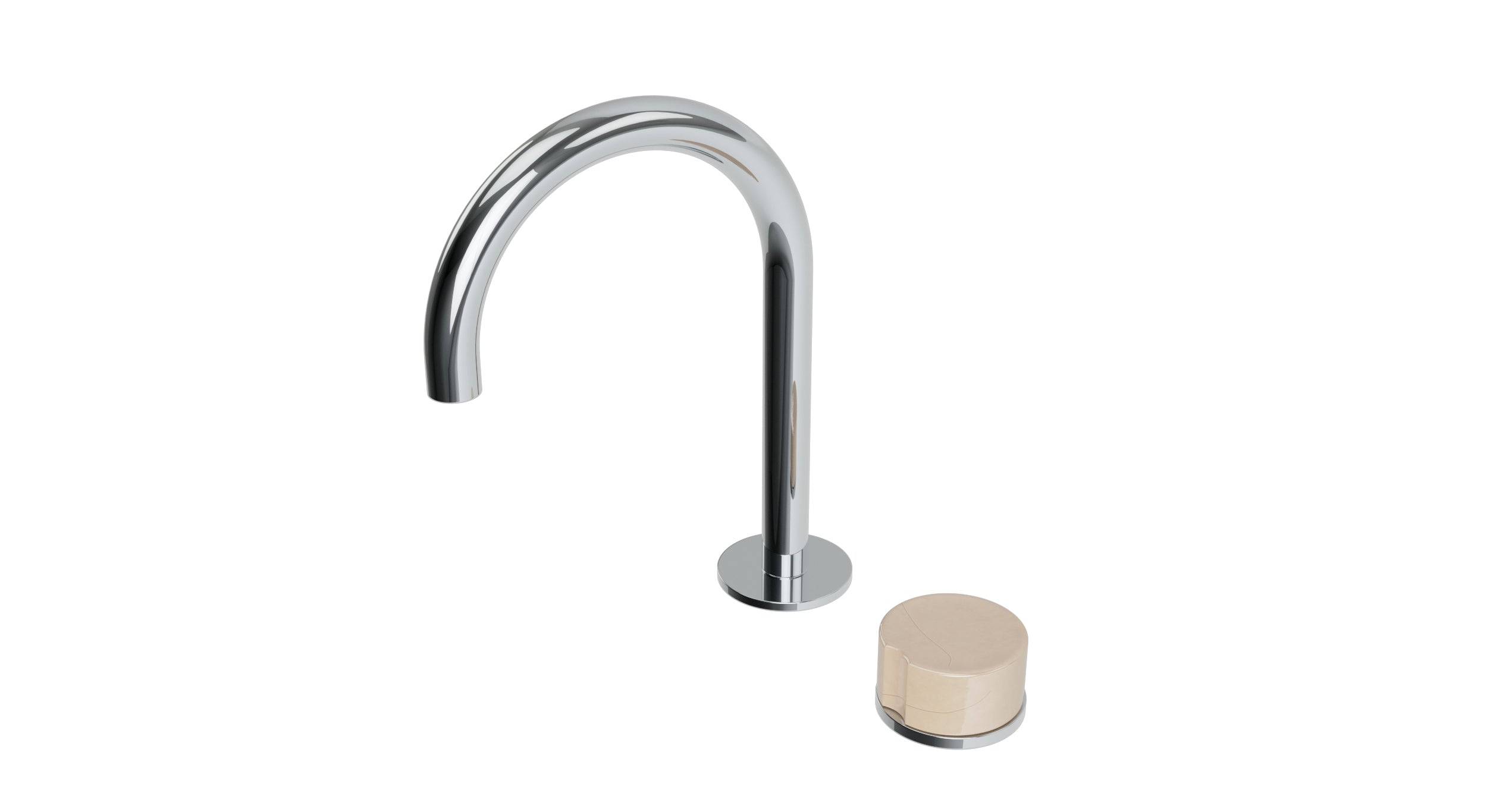 Foundry One Handle Deck Mount Gooseneck Lavatory Faucet with Groove Ceramic Knob Handle in Polished Chrome