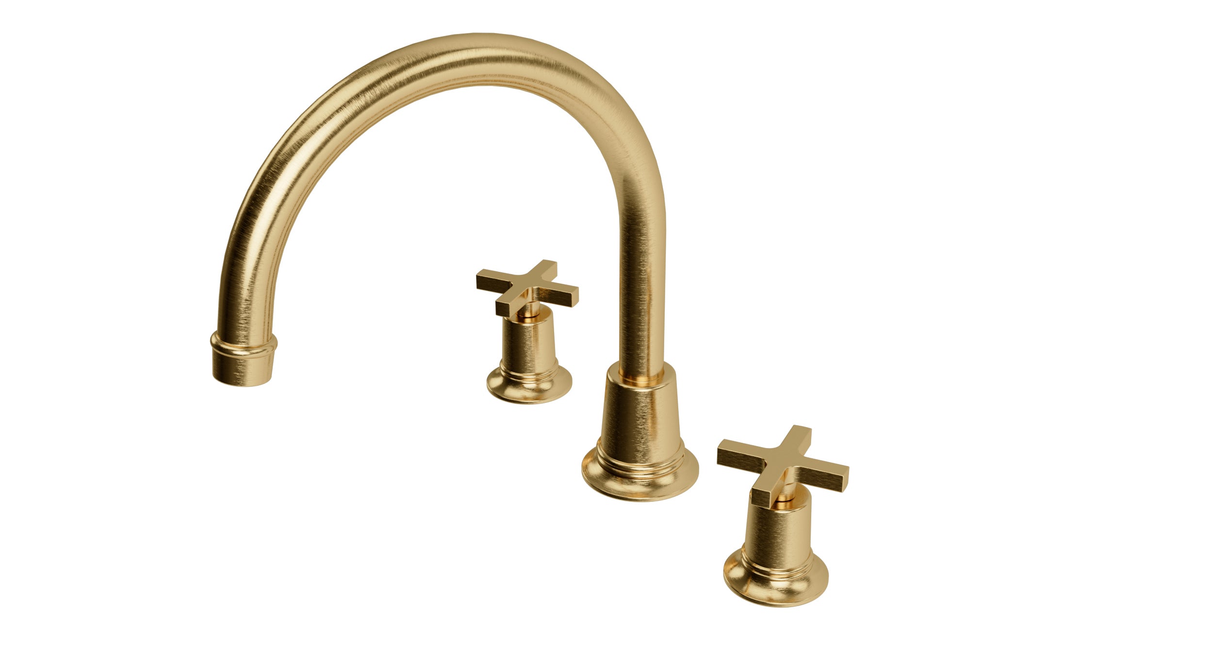 Emerson Two Handle Deck Mount Gooseneck Bath Trim with Classic Cross Handles in Satin Brass