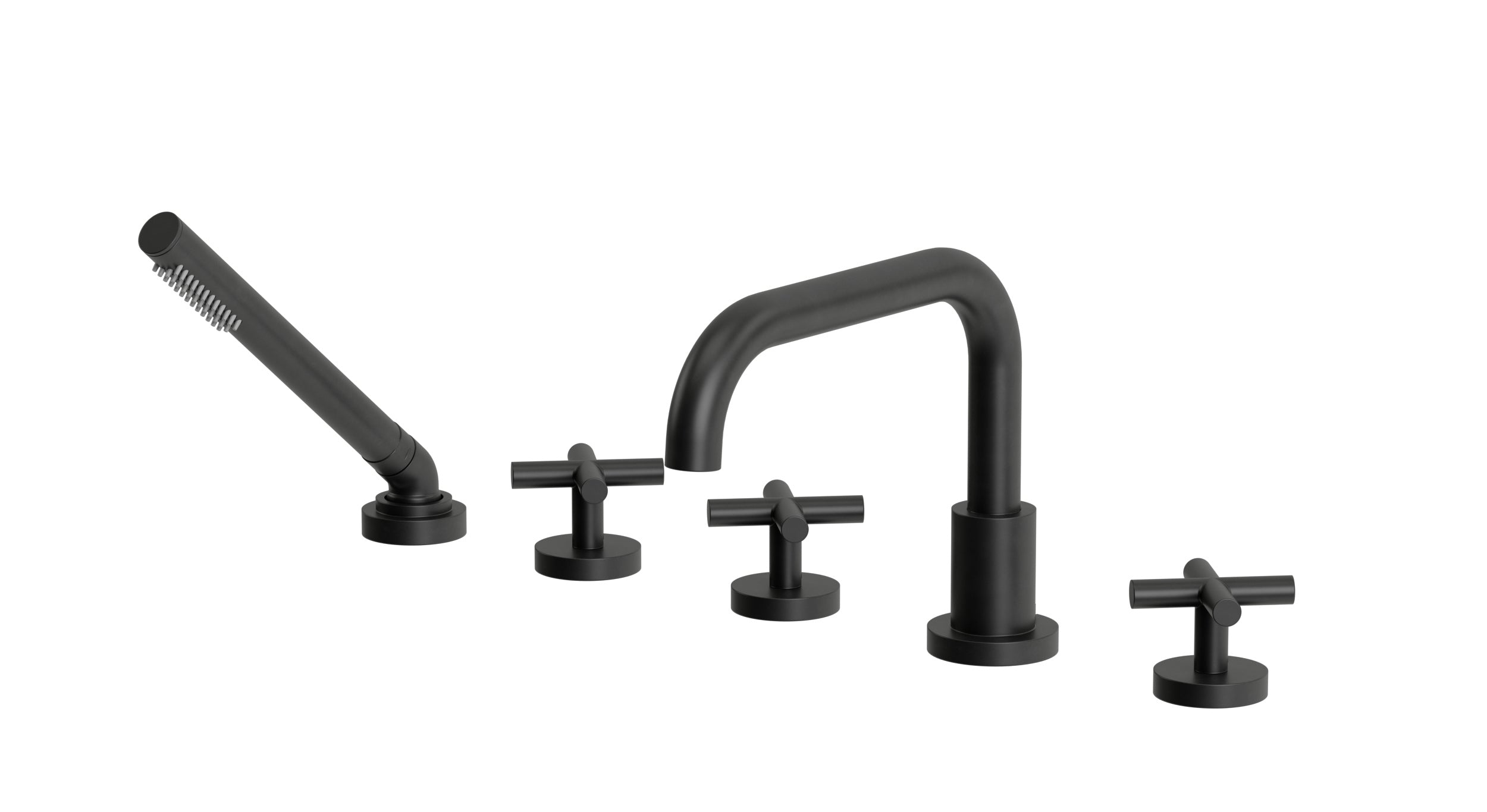 Contour Three Handle Deck Mount Squaretop Bath Trim with Hand Shower and Soft Cross Handles in Oil Rubbed Bronze