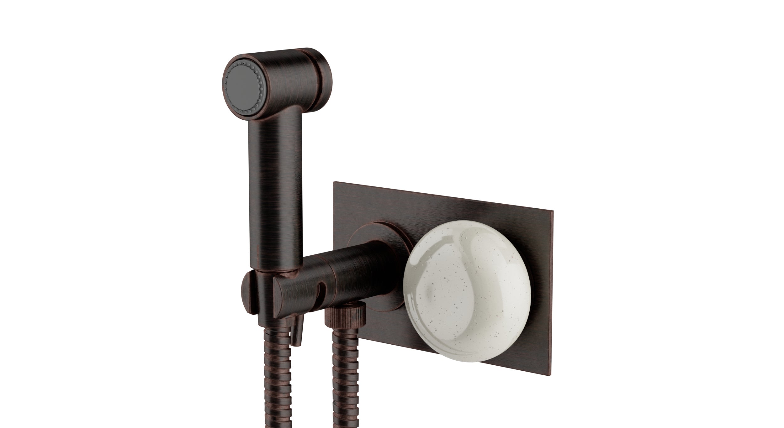 Foundry One Handle Wall Mount Bidet Trim with Pebble Ceramic Knob Handle in Antique Bronze