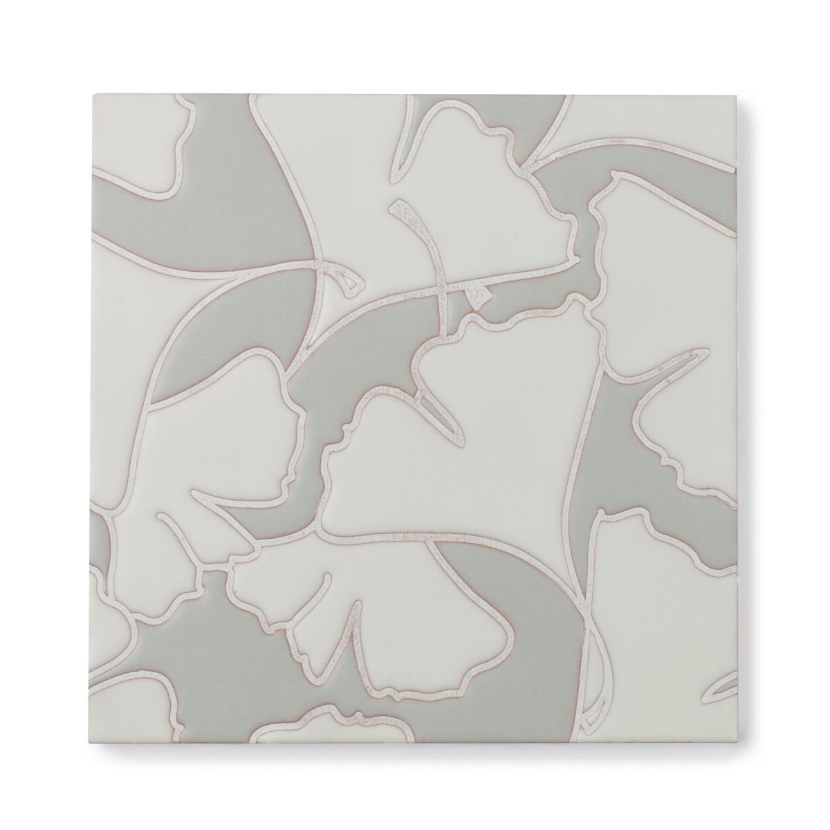 8x8 Handpainted Tile Gingko in Neutral Motif