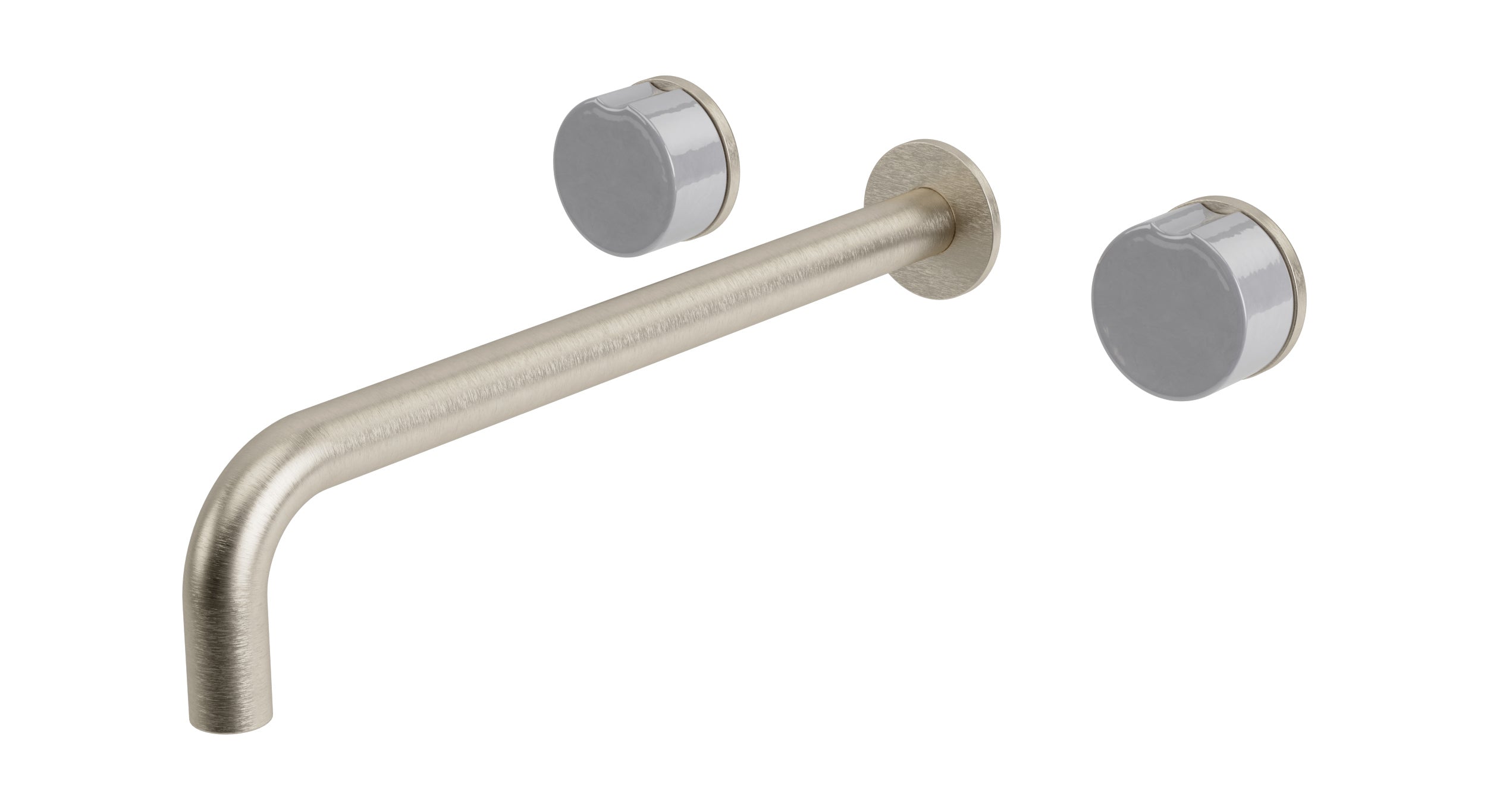 Foundry Two Handle Wall Mount 12" Lavatory Faucet with Groove Ceramic Knob Handles in Satin Nickel