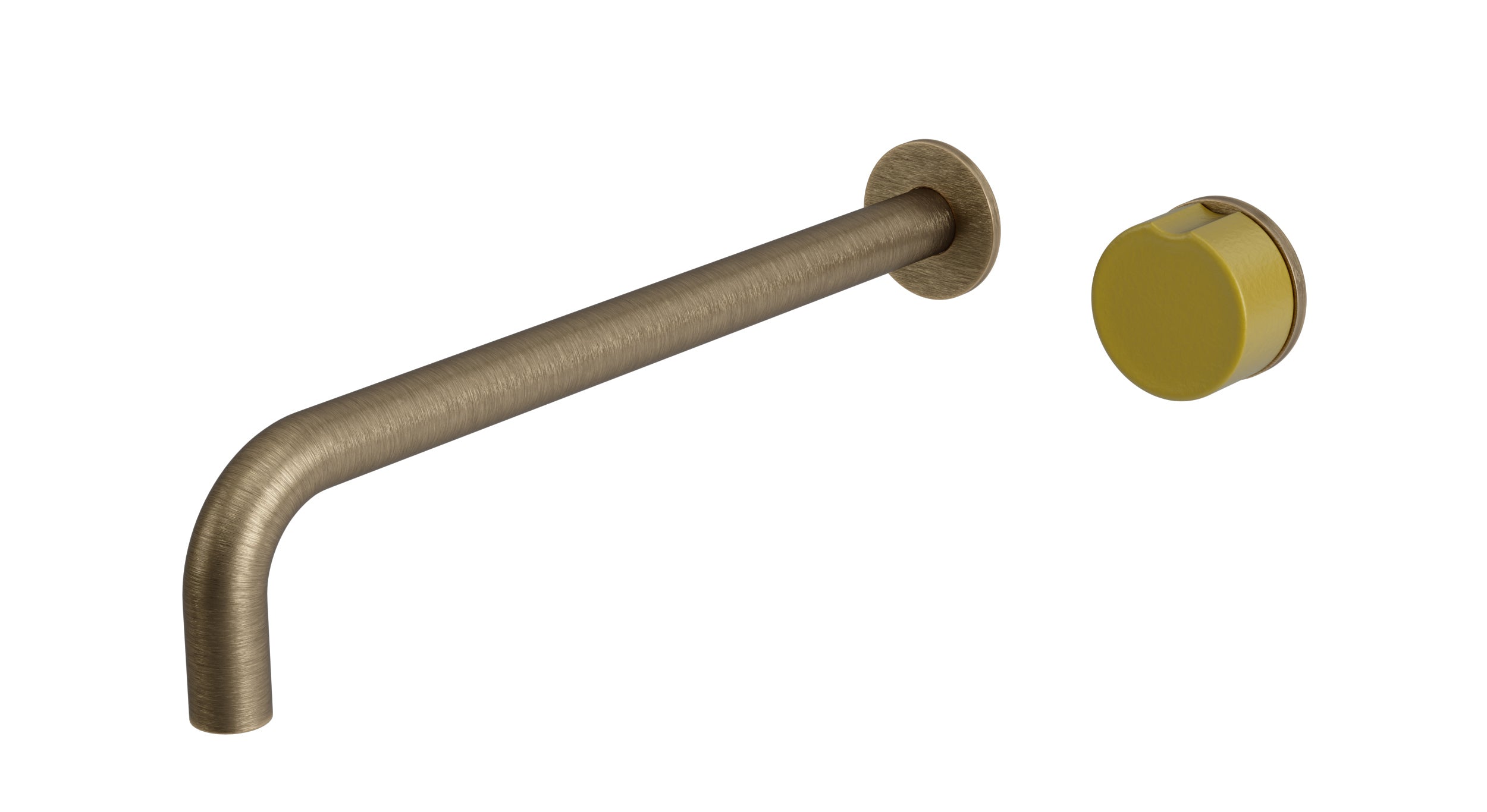 Foundry One Handle Wall Mount 12" Lavatory Faucet with Pebble Ceramic Knob Handle in Antique Brass