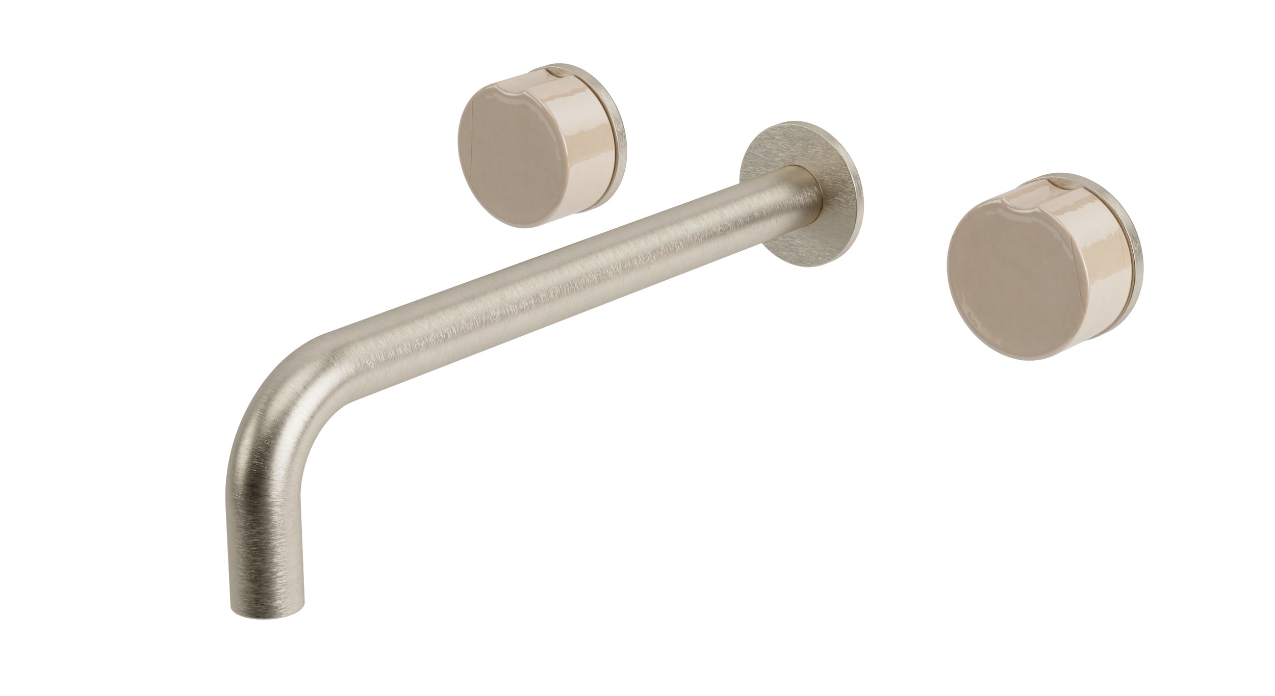 Foundry Two Handle Wall Mount 10" Lavatory Faucet with Groove Ceramic Knob Handles in Satin Nickel