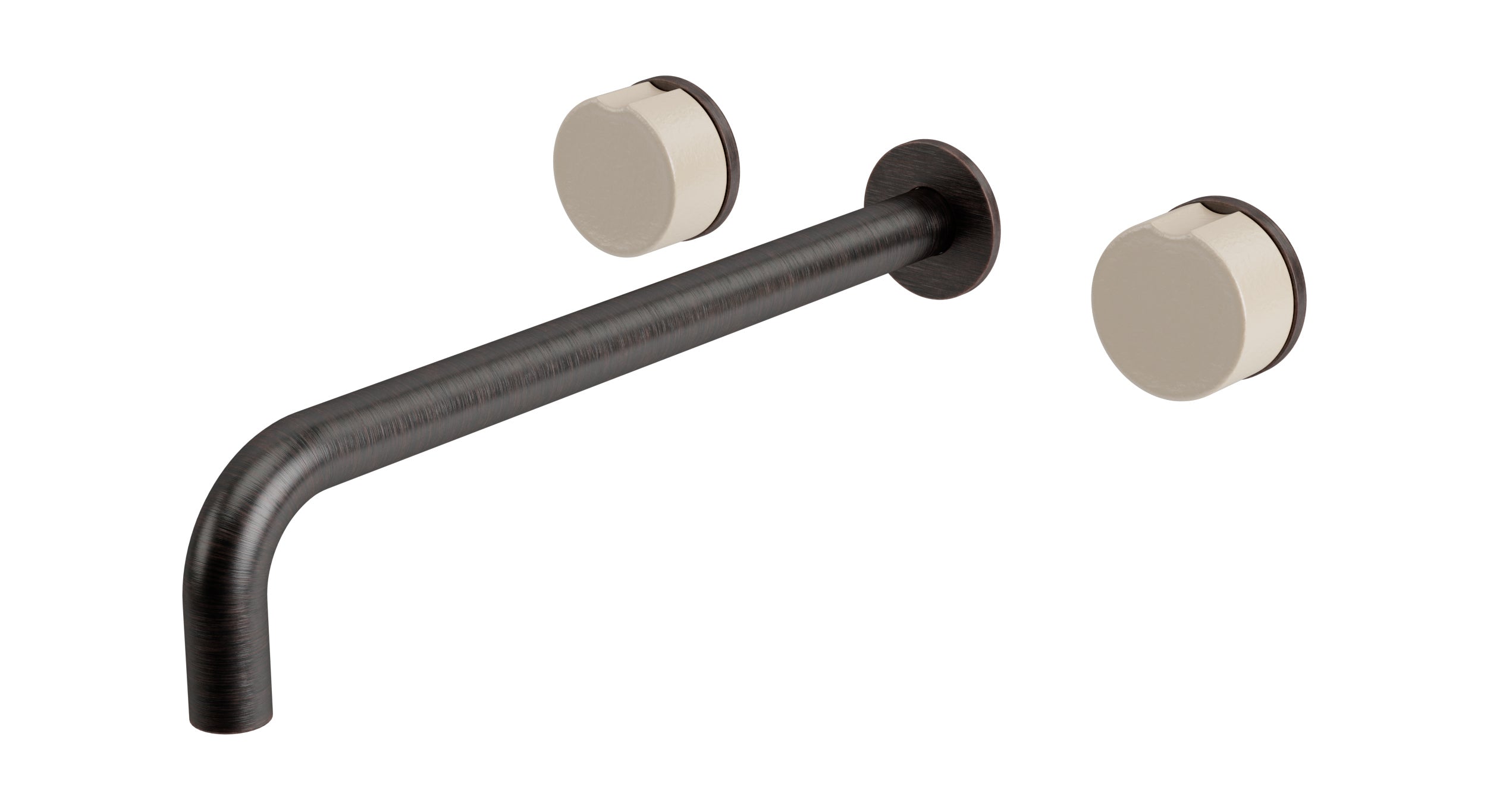 Foundry Two Handle Wall Mount 12" Lavatory Faucet with Groove Ceramic Knob Handles in Antique Bronze