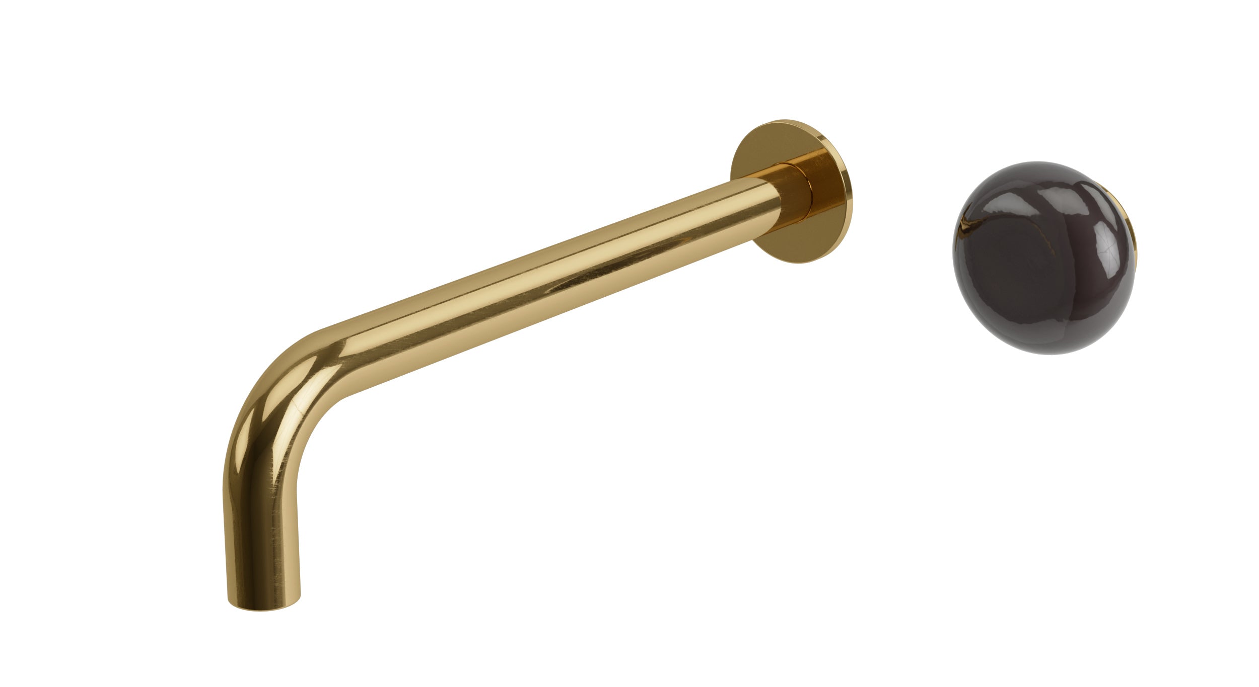 Foundry One Handle Wall Mount 10" Lavatory Faucet with Pebble Ceramic Knob Handle in Uncoated Polished Brass