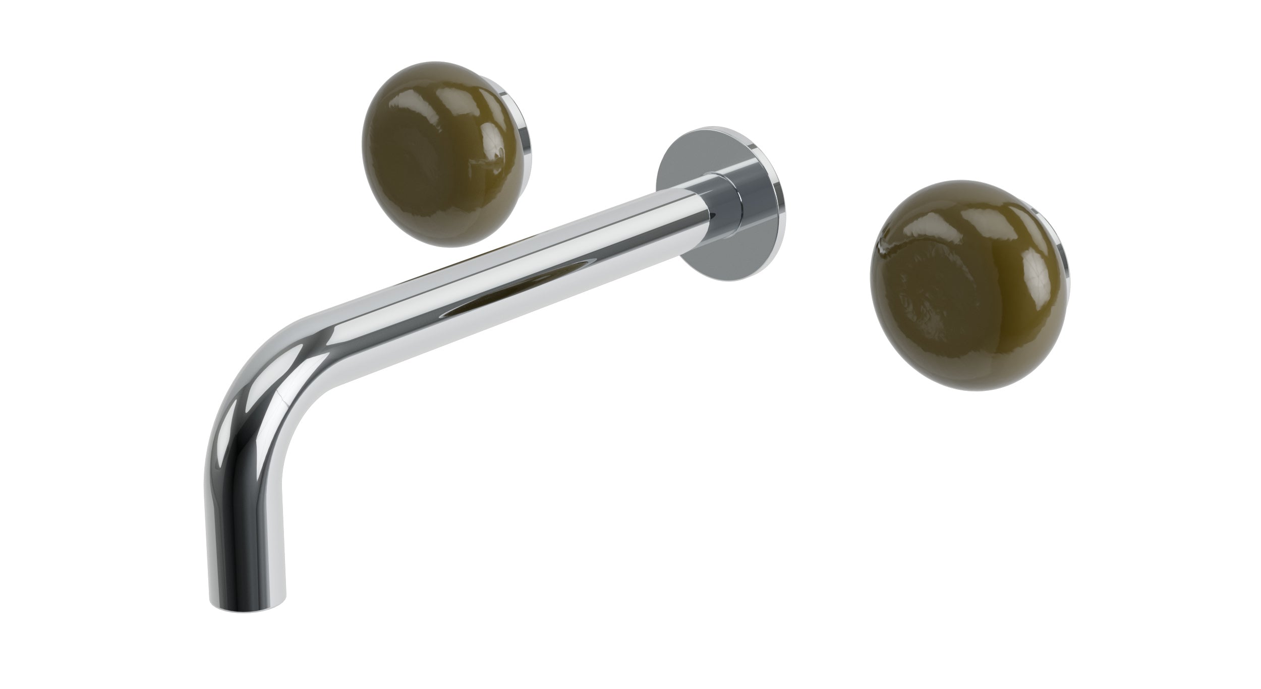 Foundry Two Handle Wall Mount 7.5" Lavatory Faucet with Pebble Ceramic Knob Handles in Polished Chrome