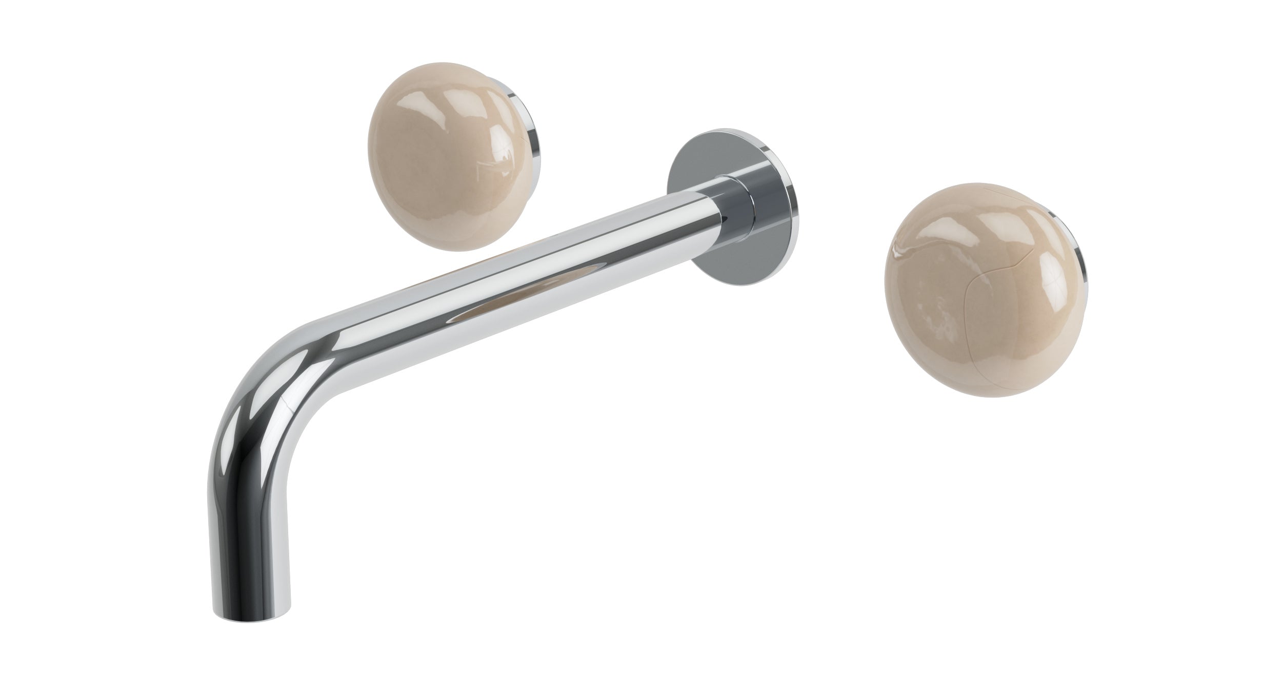 Foundry Two Handle Wall Mount 7.5" Lavatory Faucet with Pebble Ceramic Knob Handles in Polished Chrome