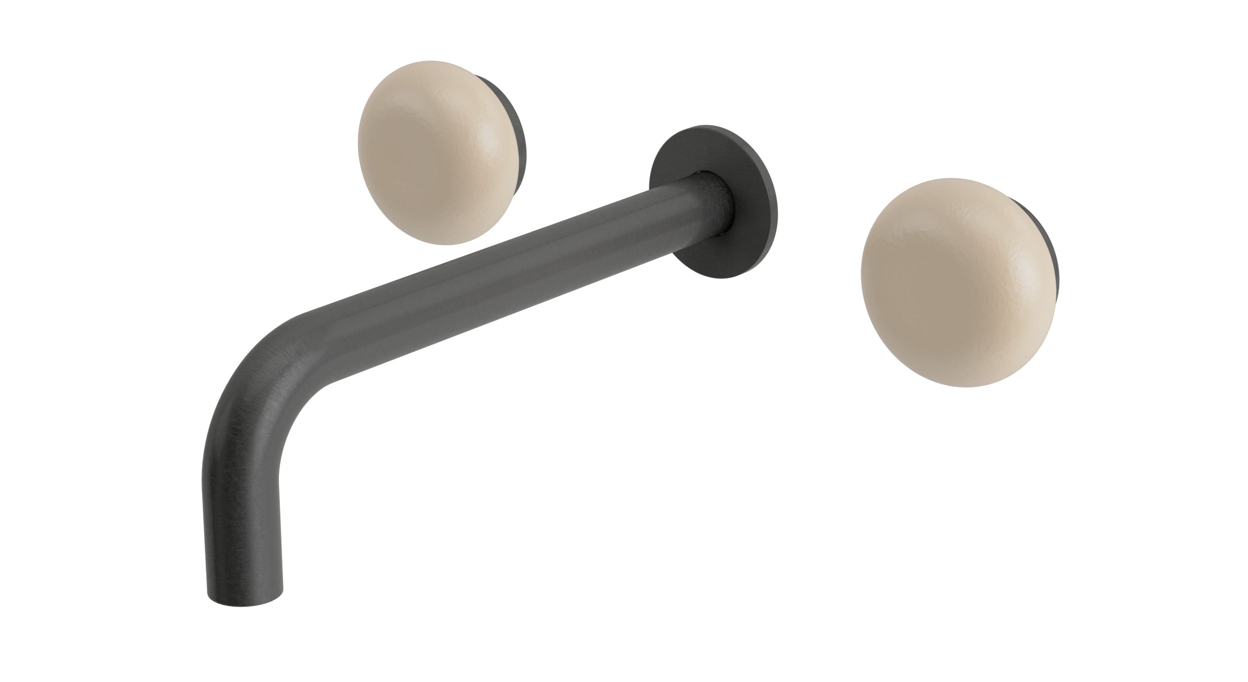 Foundry Two Handle Wall Mount 7.5" Lavatory Faucet with Pebble Ceramic Knob Handles in Blackened Nickel