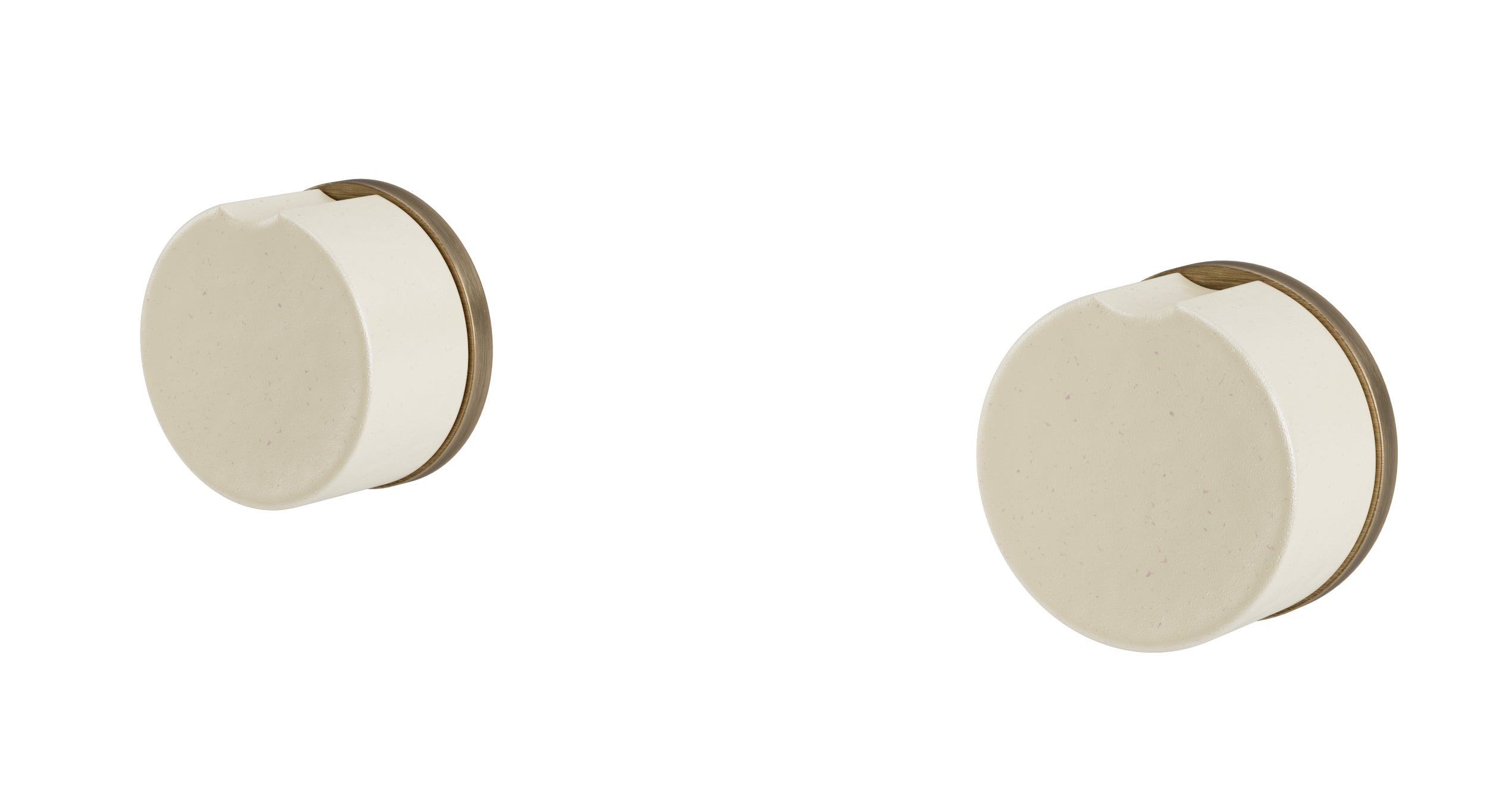Foundry Two Handle Wall Mount Bath Trim with Groove Ceramic Knob Handles in Antique Brass