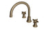 Emerson Two Handle Deck Mount Gooseneck Bath Trim with Defined Cross Handles in Antique Brass