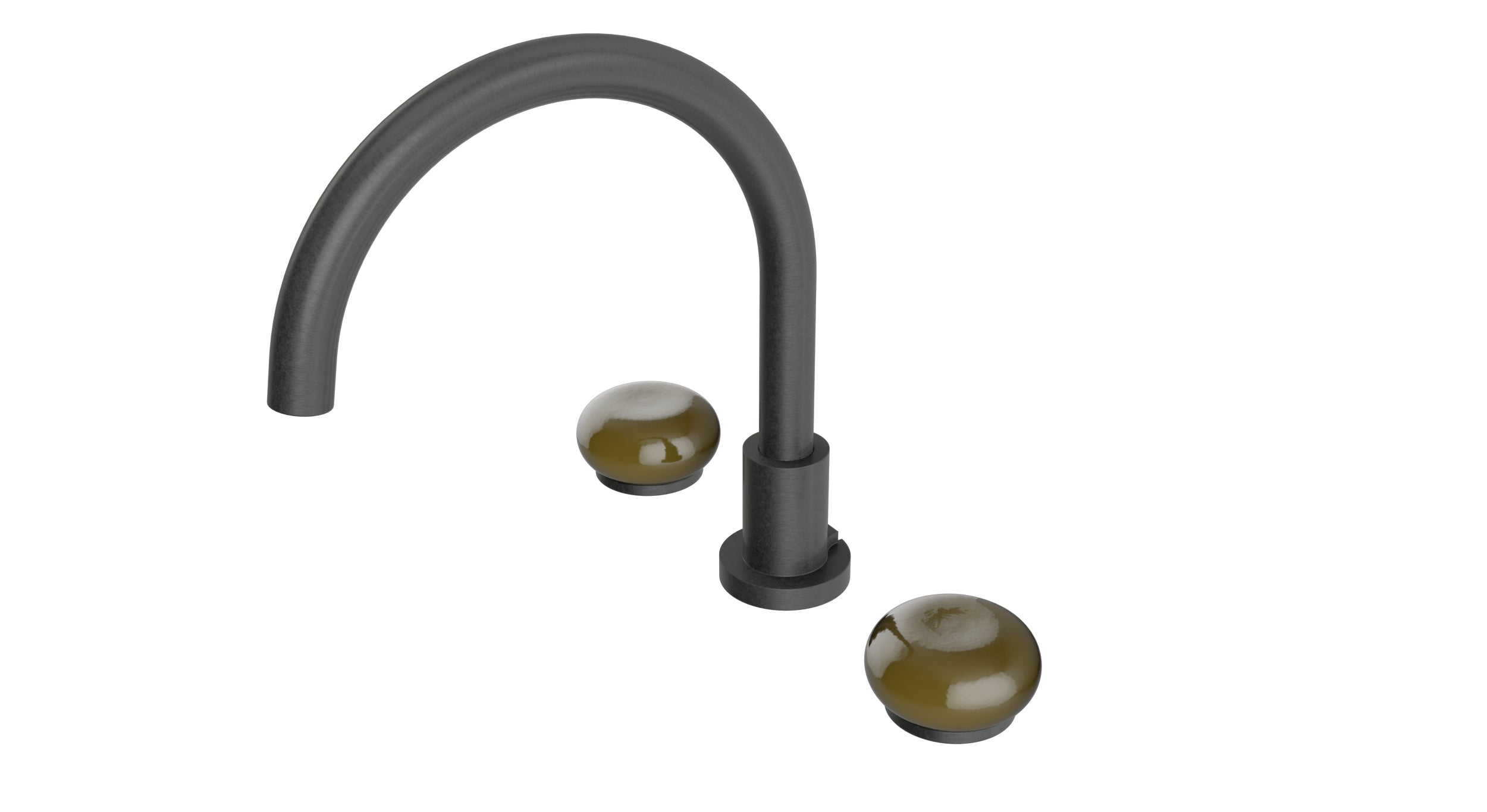 Foundry Two Handle Deck Mount Gooseneck Bath Trim with Pebble Ceramic Knob Handles in Blackened Nickel