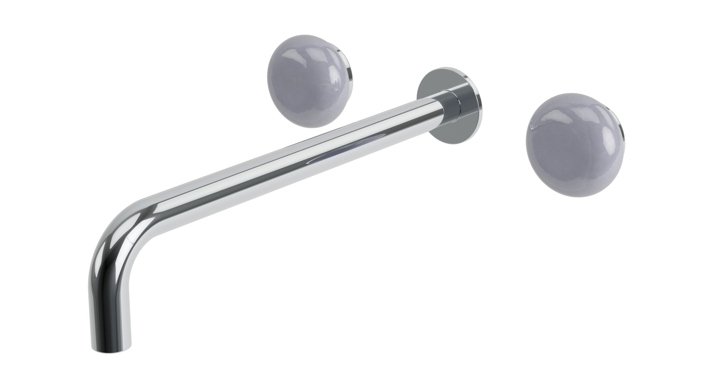 Foundry Two Handle Wall Mount 12" Lavatory Faucet with Pebble Ceramic Knob Handles in Polished Chrome