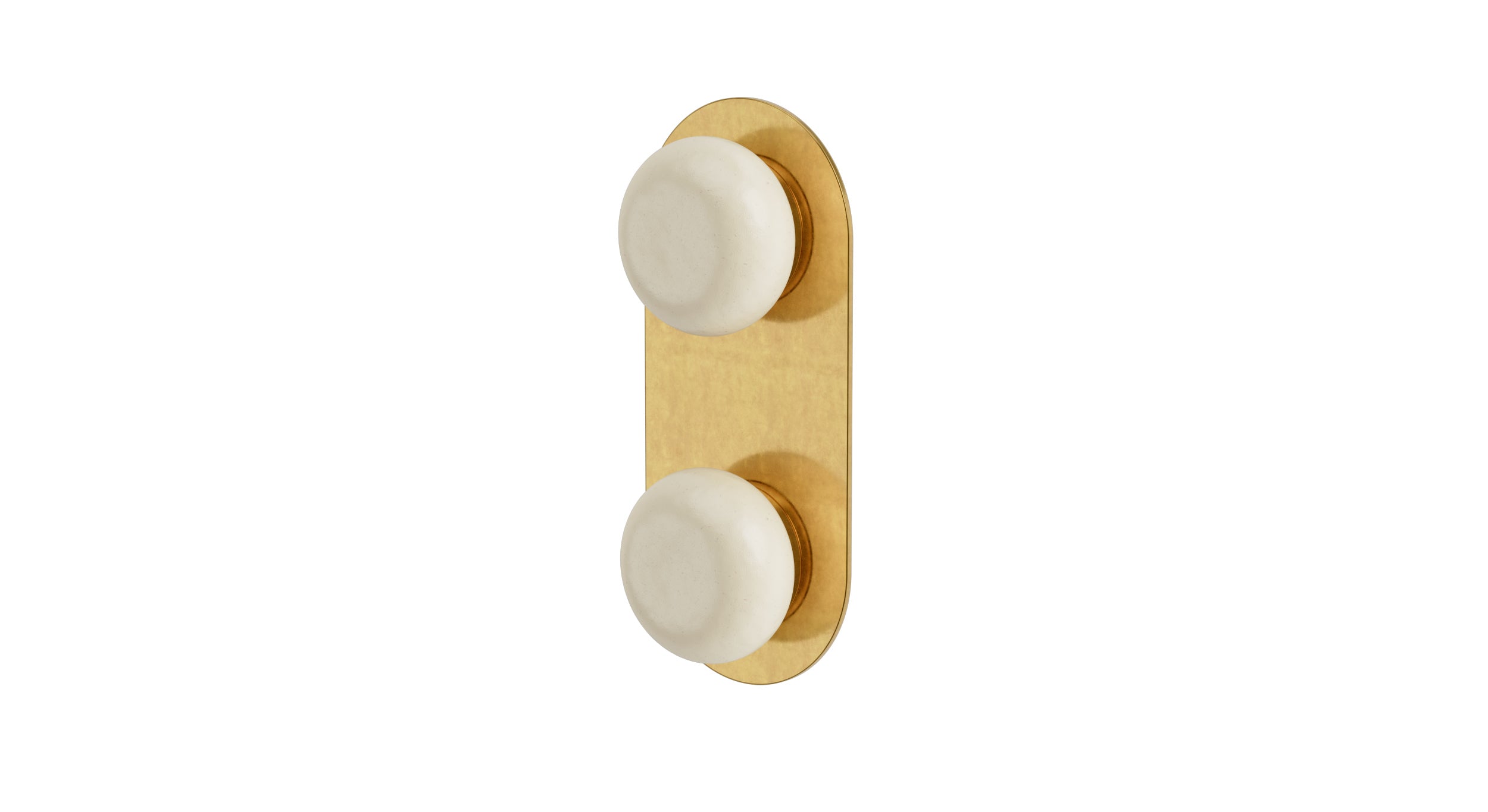 Foundry Two Handle Wall Mount Shower Trim with Pebble Ceramic Knob Handles in French Brass