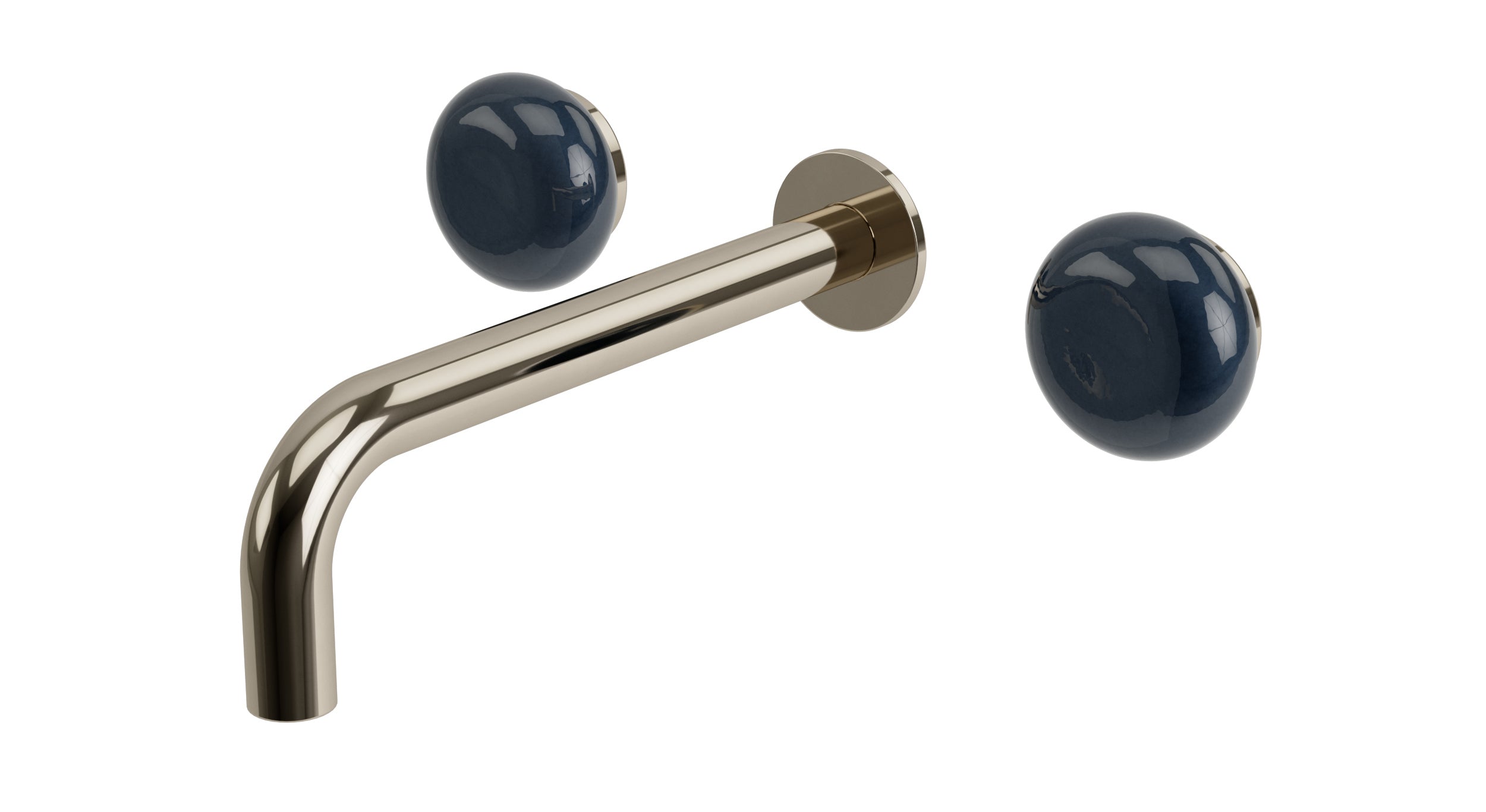 Foundry Two Handle Wall Mount 7.5" Lavatory Faucet with Pebble Ceramic Knob Handles in Polished Nickel