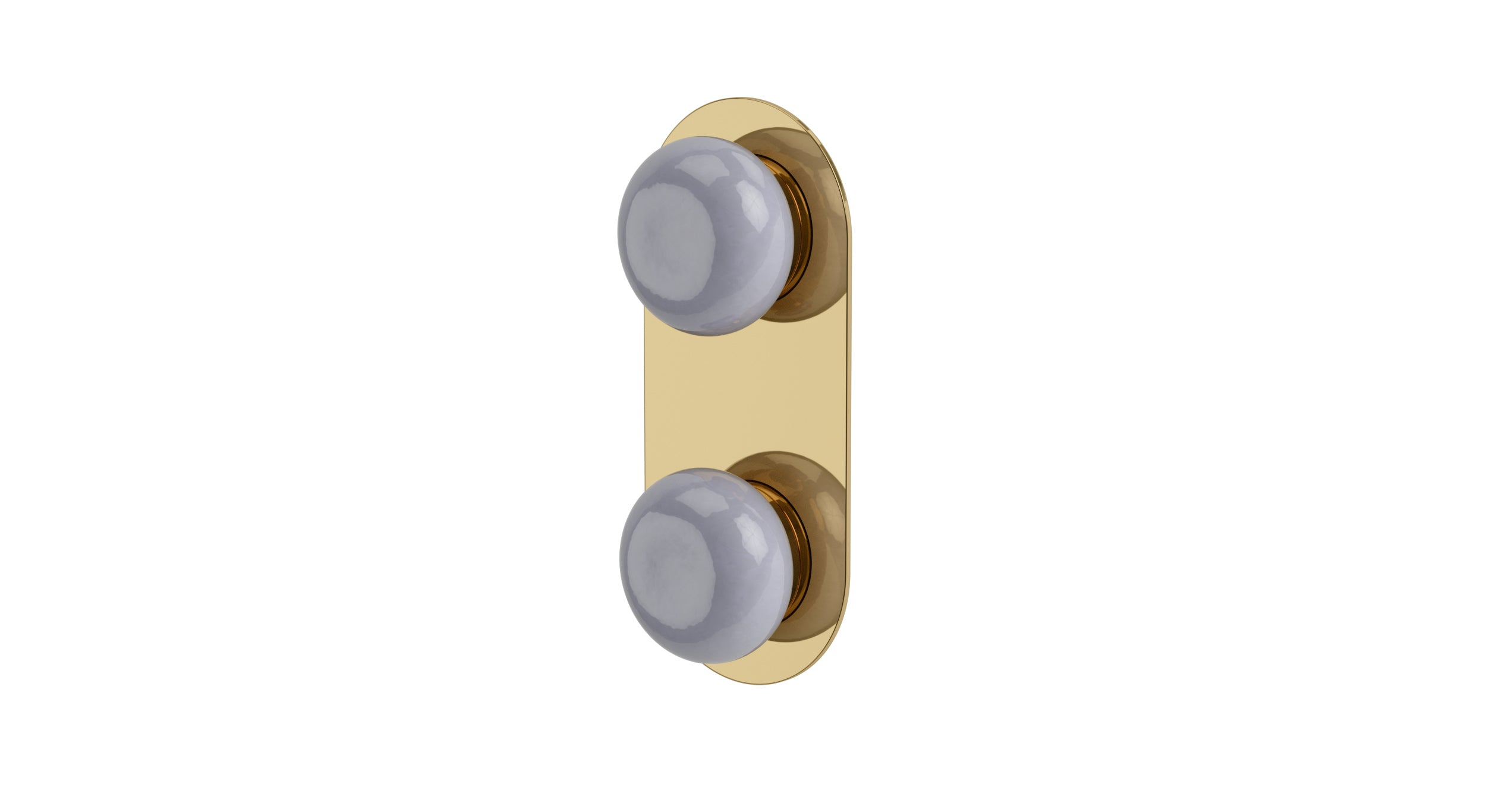 Foundry Two Handle Wall Mount Shower Trim with Pebble Ceramic Knob Handles in Polished Brass