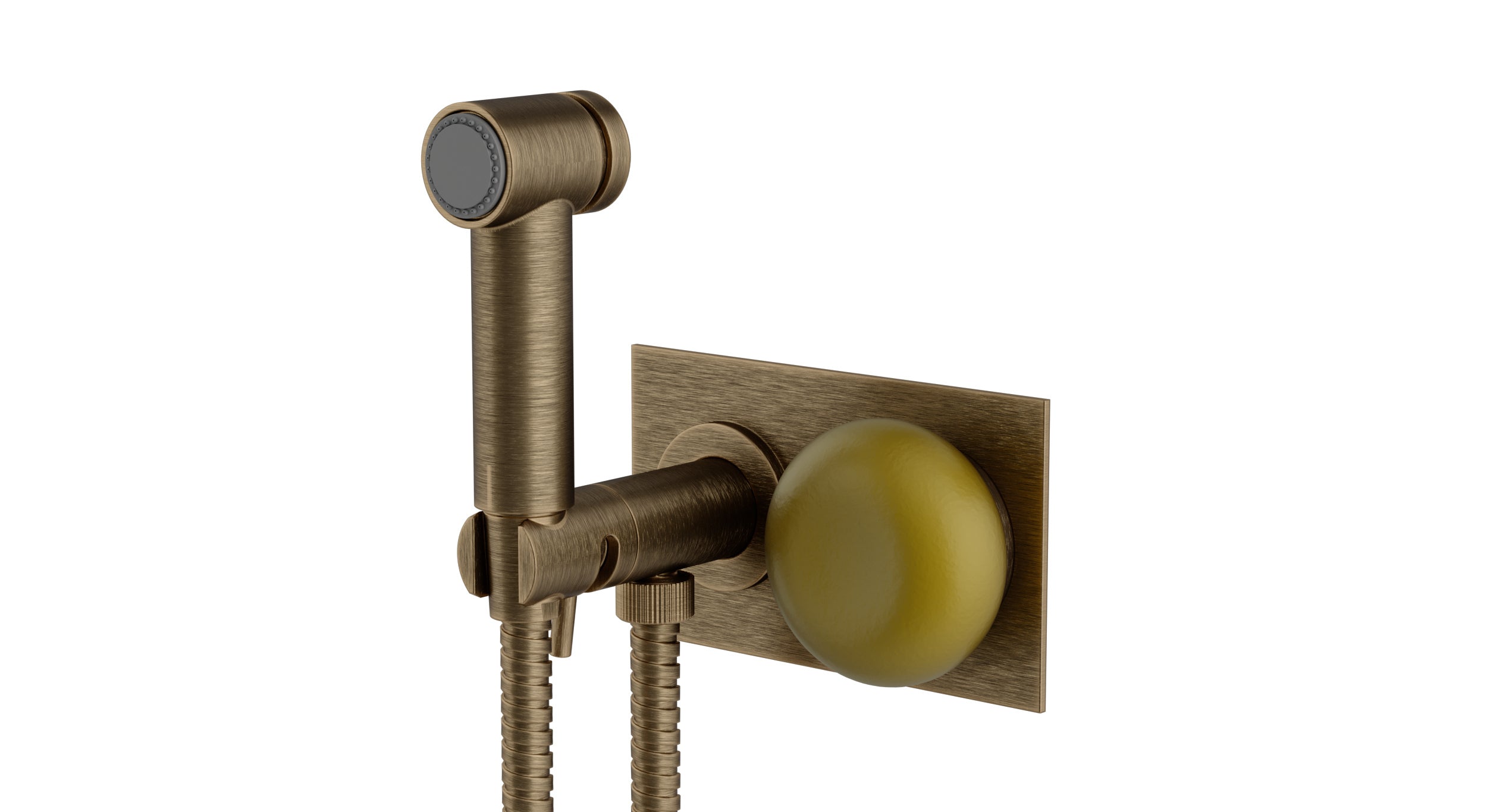 Foundry One Handle Wall Mount Bidet Trim with Pebble Ceramic Knob Handle in Antique Brass