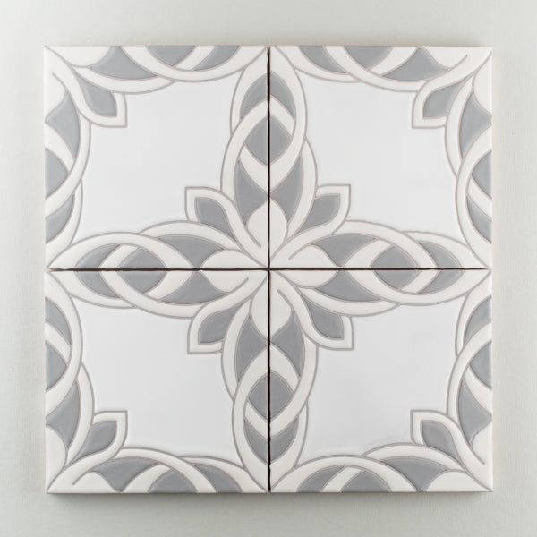 8x8 Handpainted Tile San Carlos in Neutral Motif
