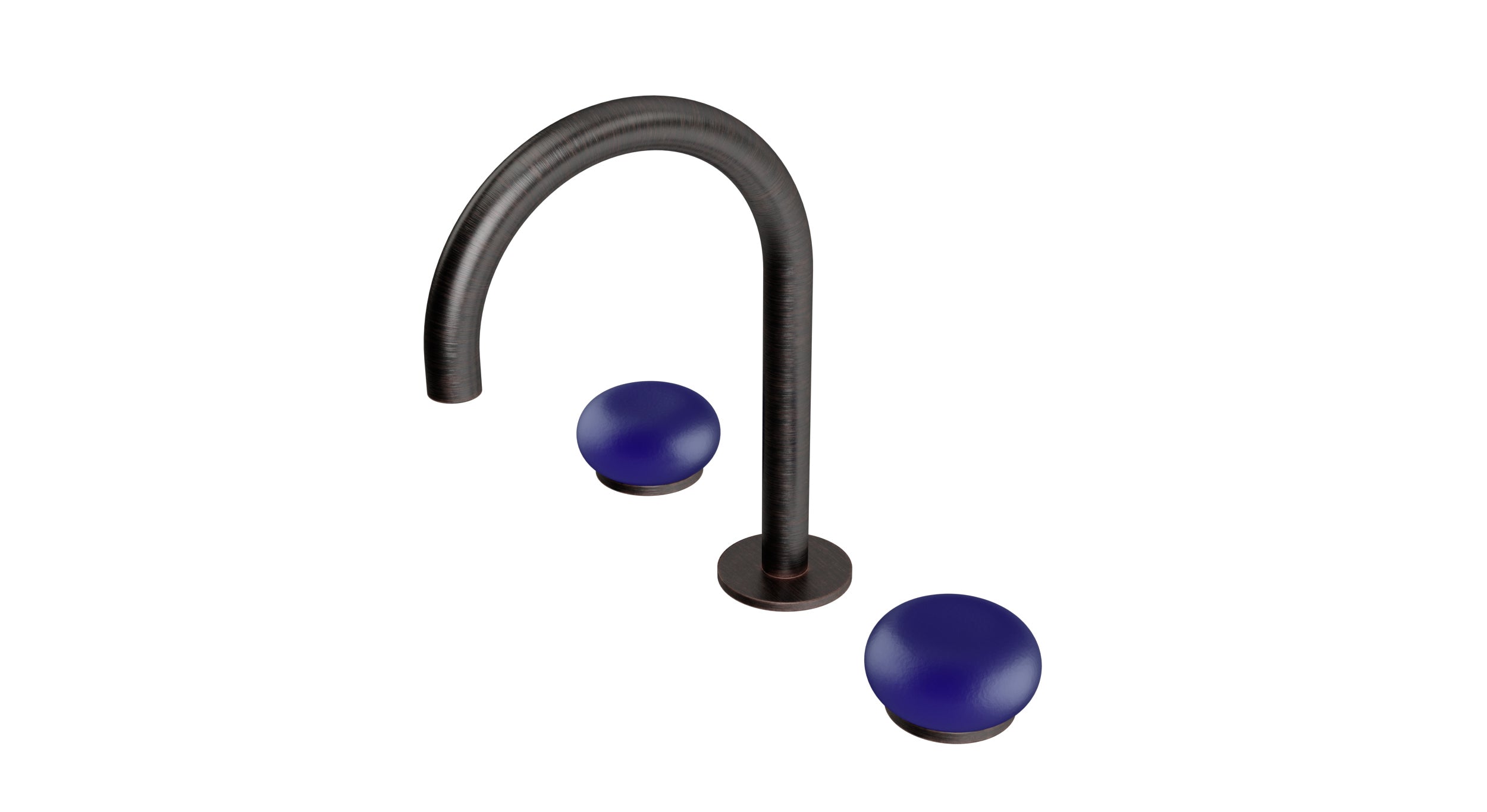 Foundry Two Handle Deck Mount Gooseneck Lavatory Faucet with Pebble Ceramic Knob Handles in Antique Bronze