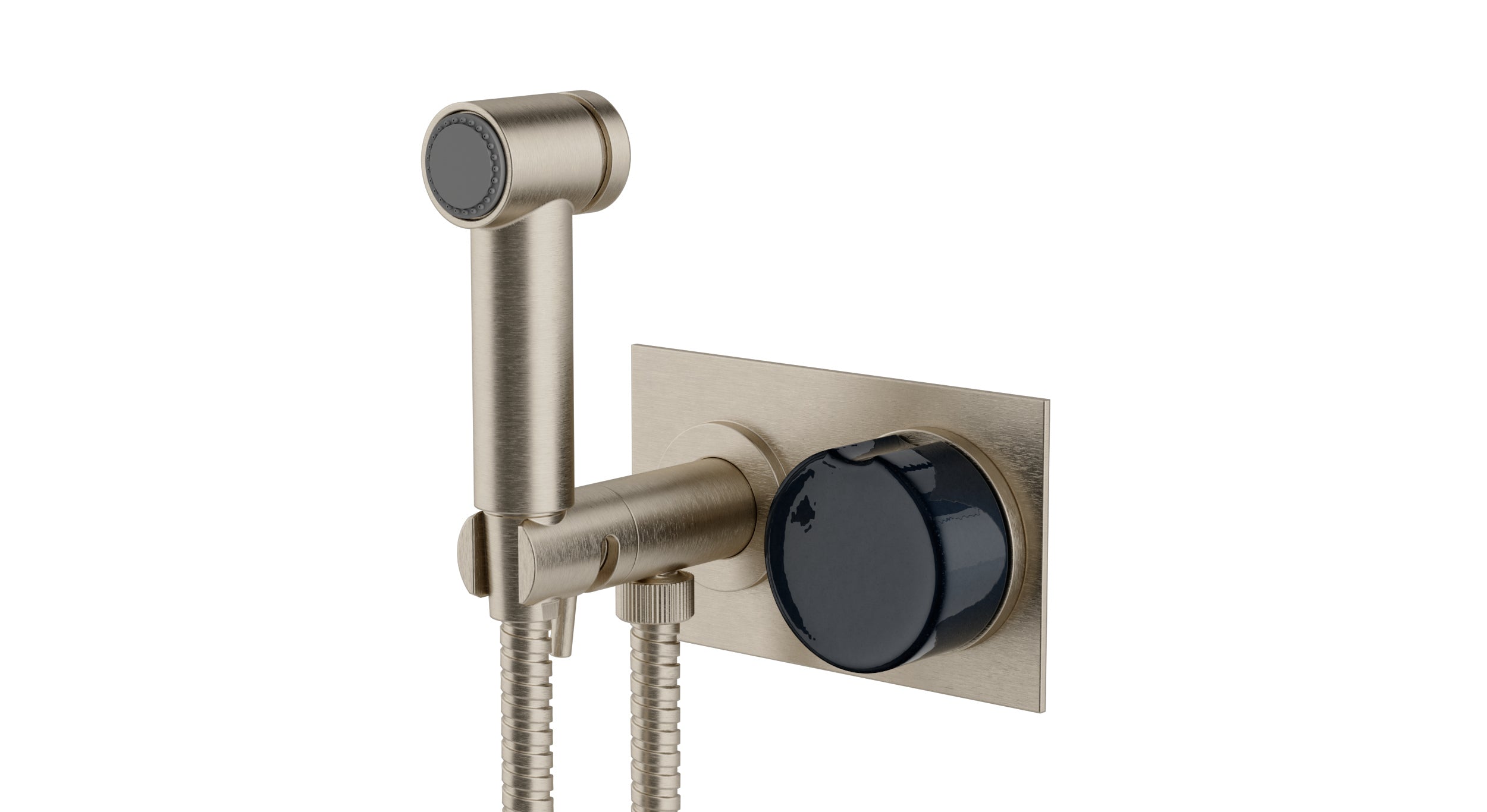 Foundry One Handle Wall Mount Bidet Trim with Groove Ceramic Knob Handle in Satin Nickel