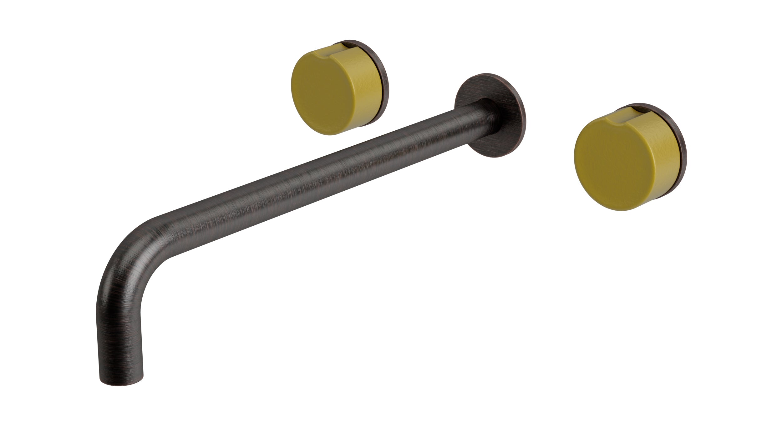 Foundry Two Handle Wall Mount 12" Lavatory Faucet with Groove Ceramic Knob Handles in Antique Bronze